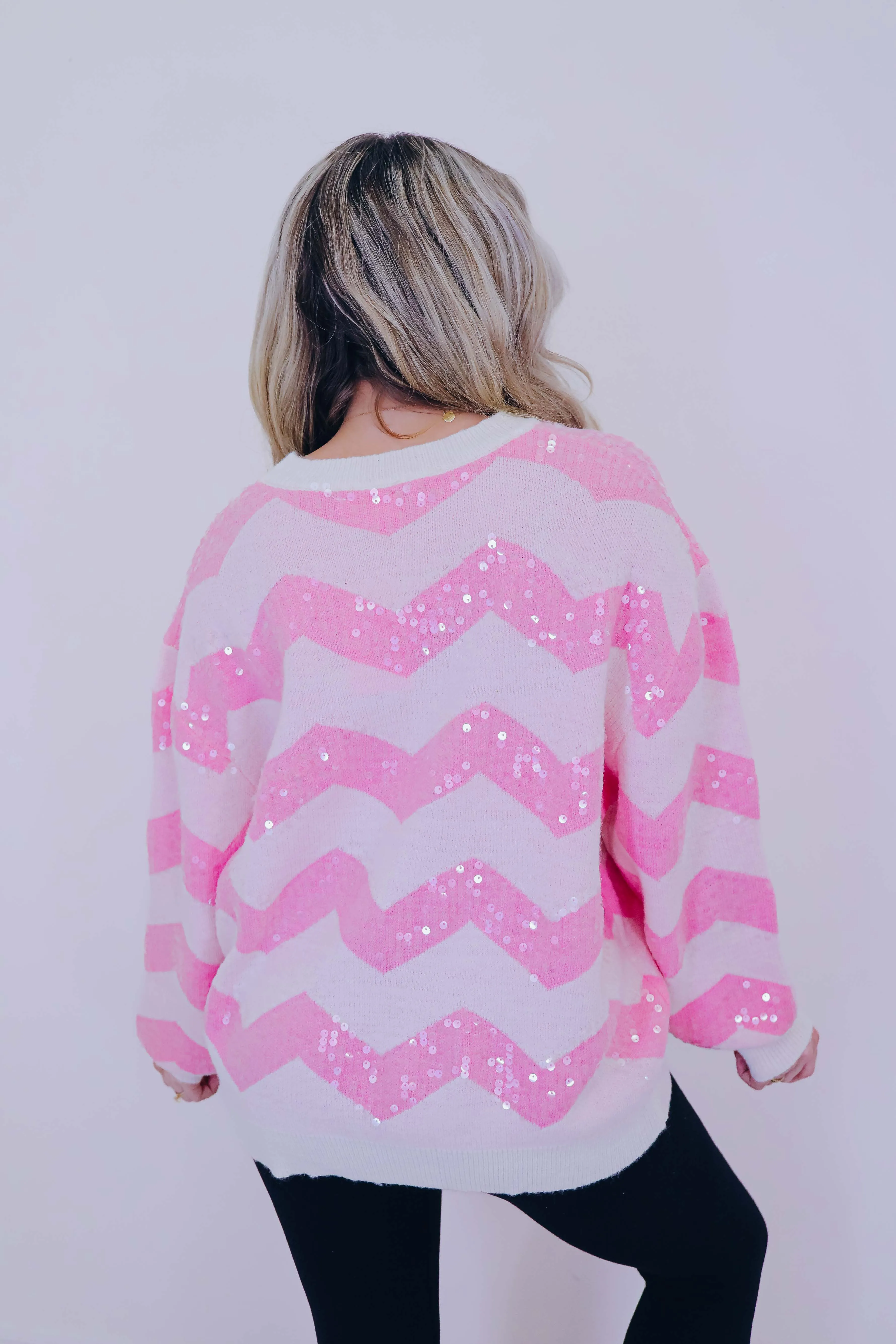 Rosa Chevron Pattern Sequin Sweater