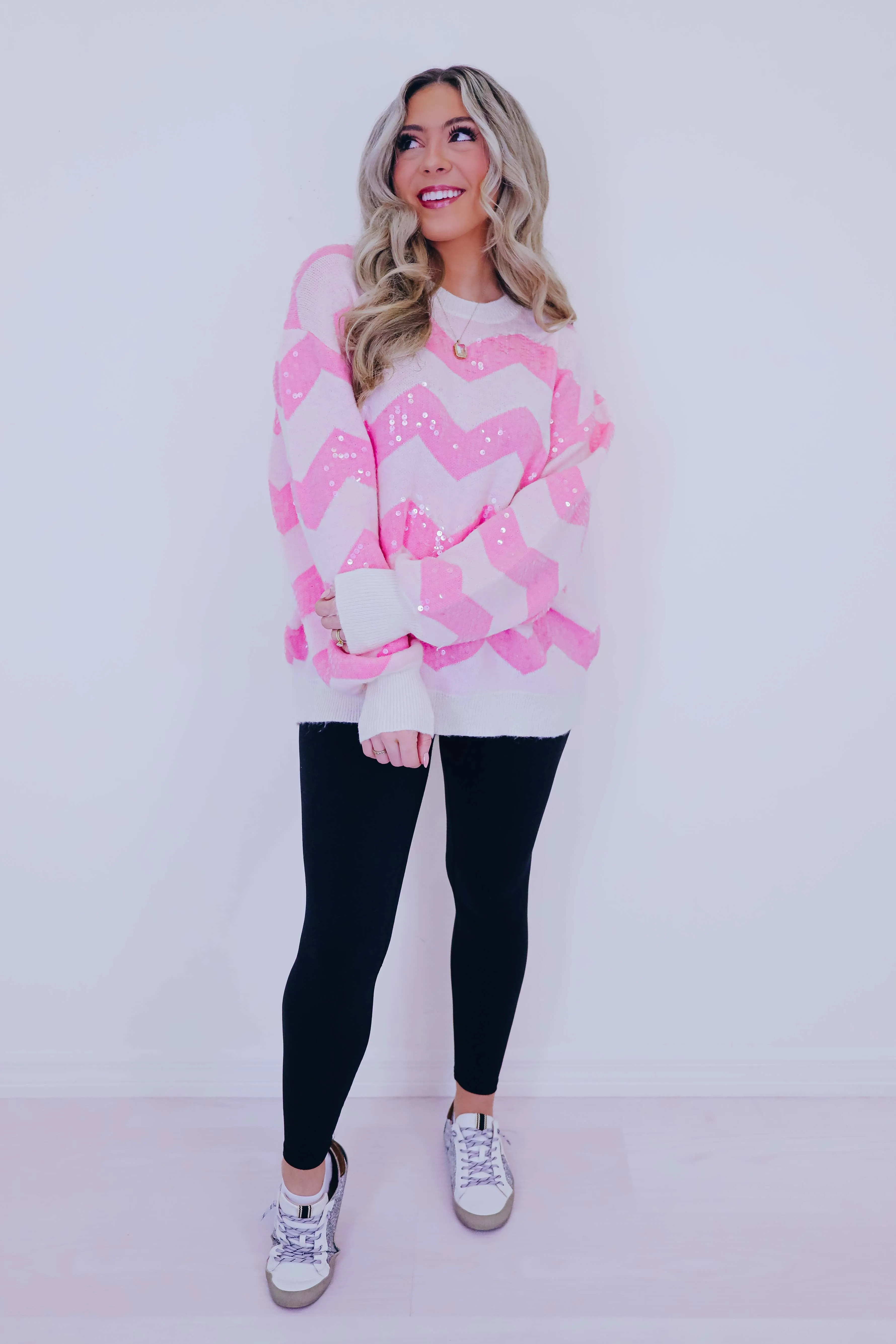 Rosa Chevron Pattern Sequin Sweater