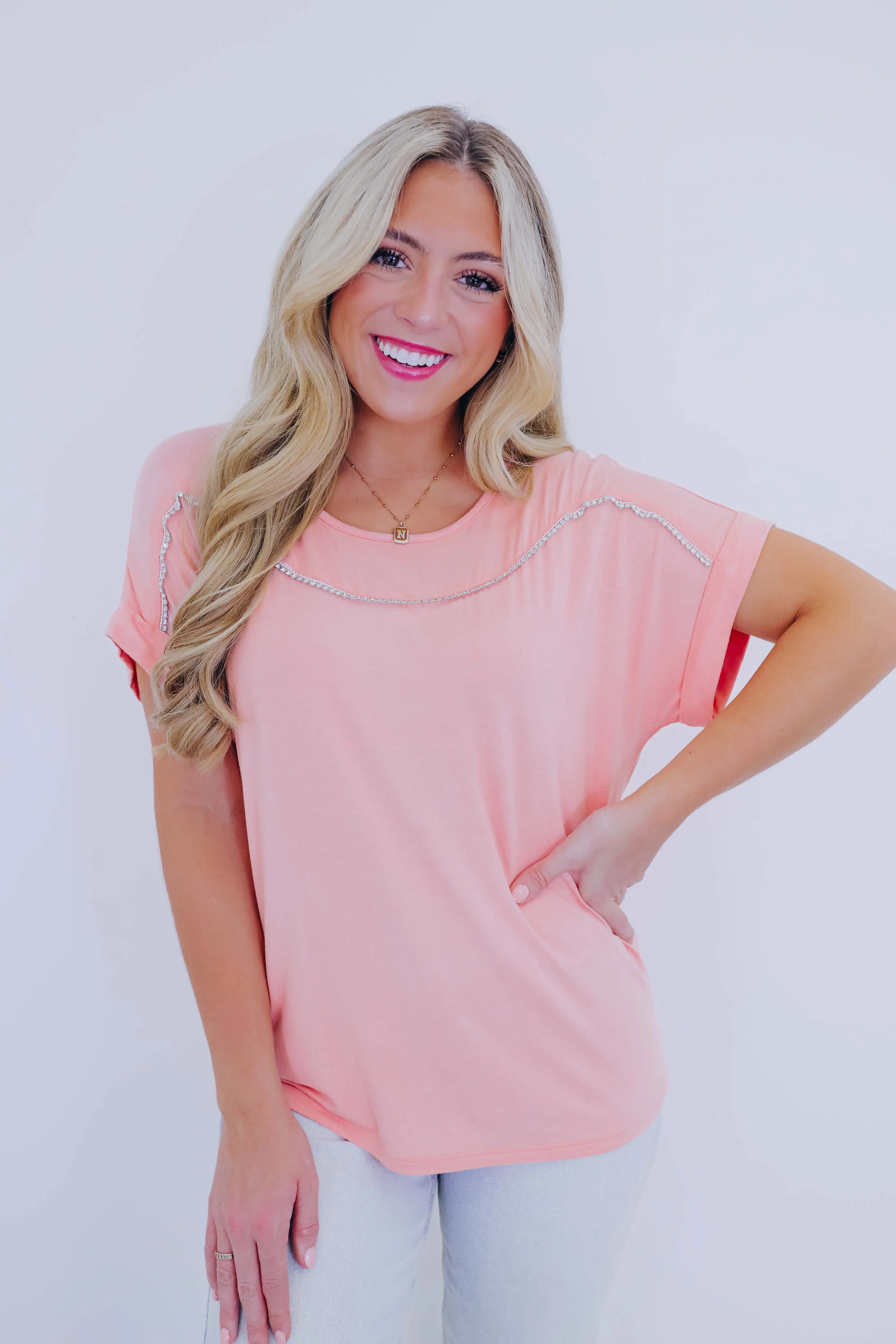 Rosalee Rhinestone Trim Top - 3 Colors