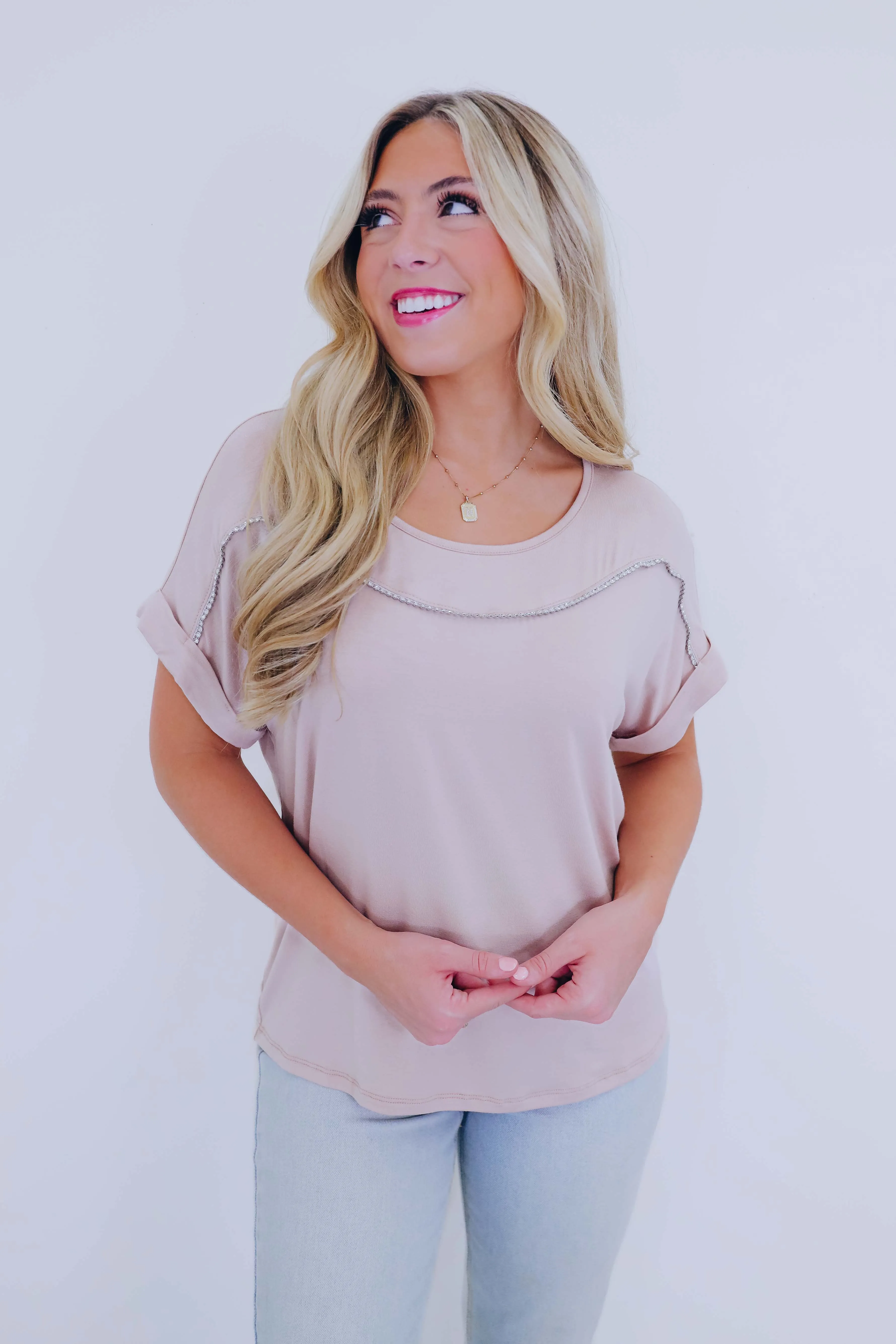 Rosalee Rhinestone Trim Top - 3 Colors