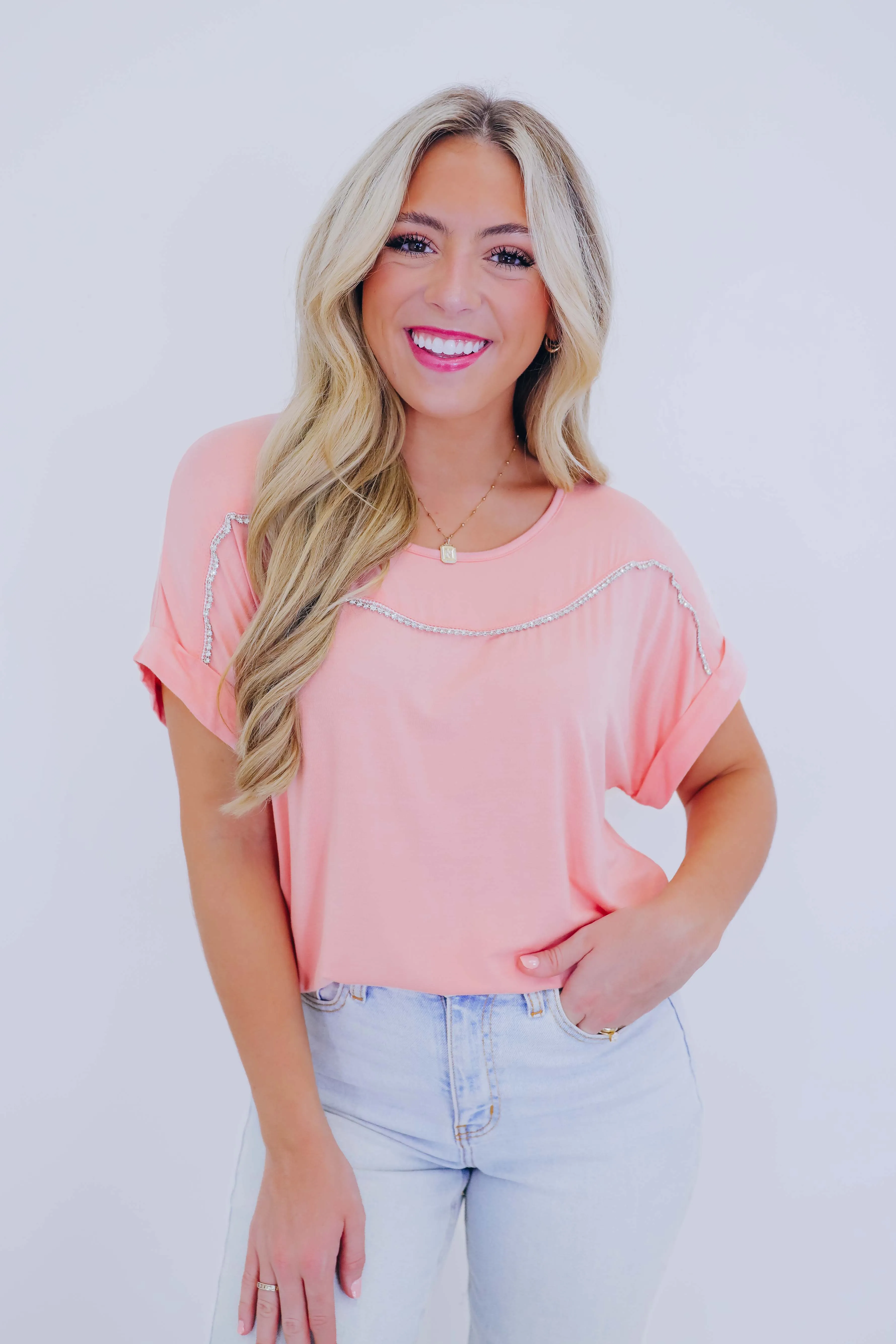Rosalee Rhinestone Trim Top - 3 Colors