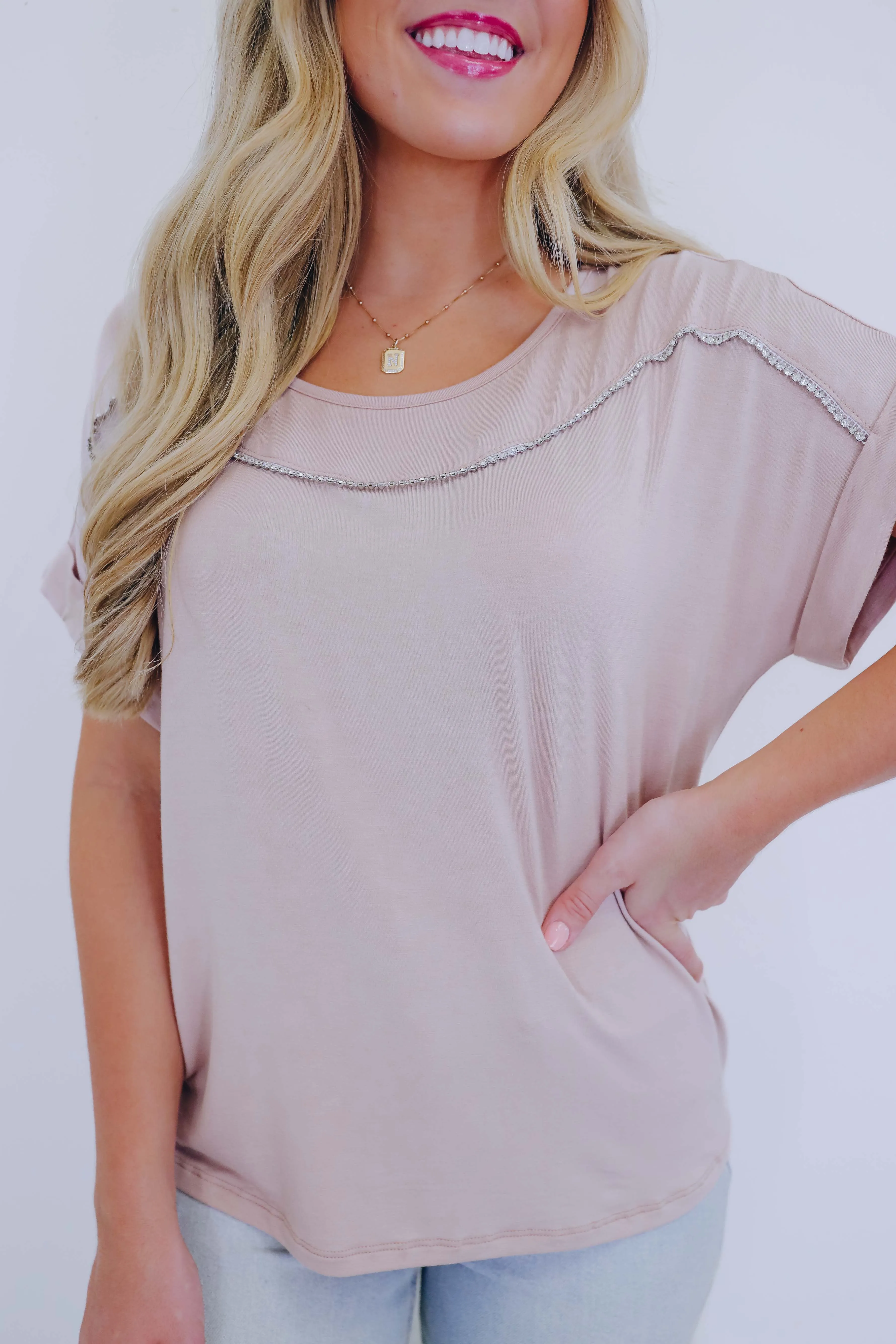 Rosalee Rhinestone Trim Top - 3 Colors