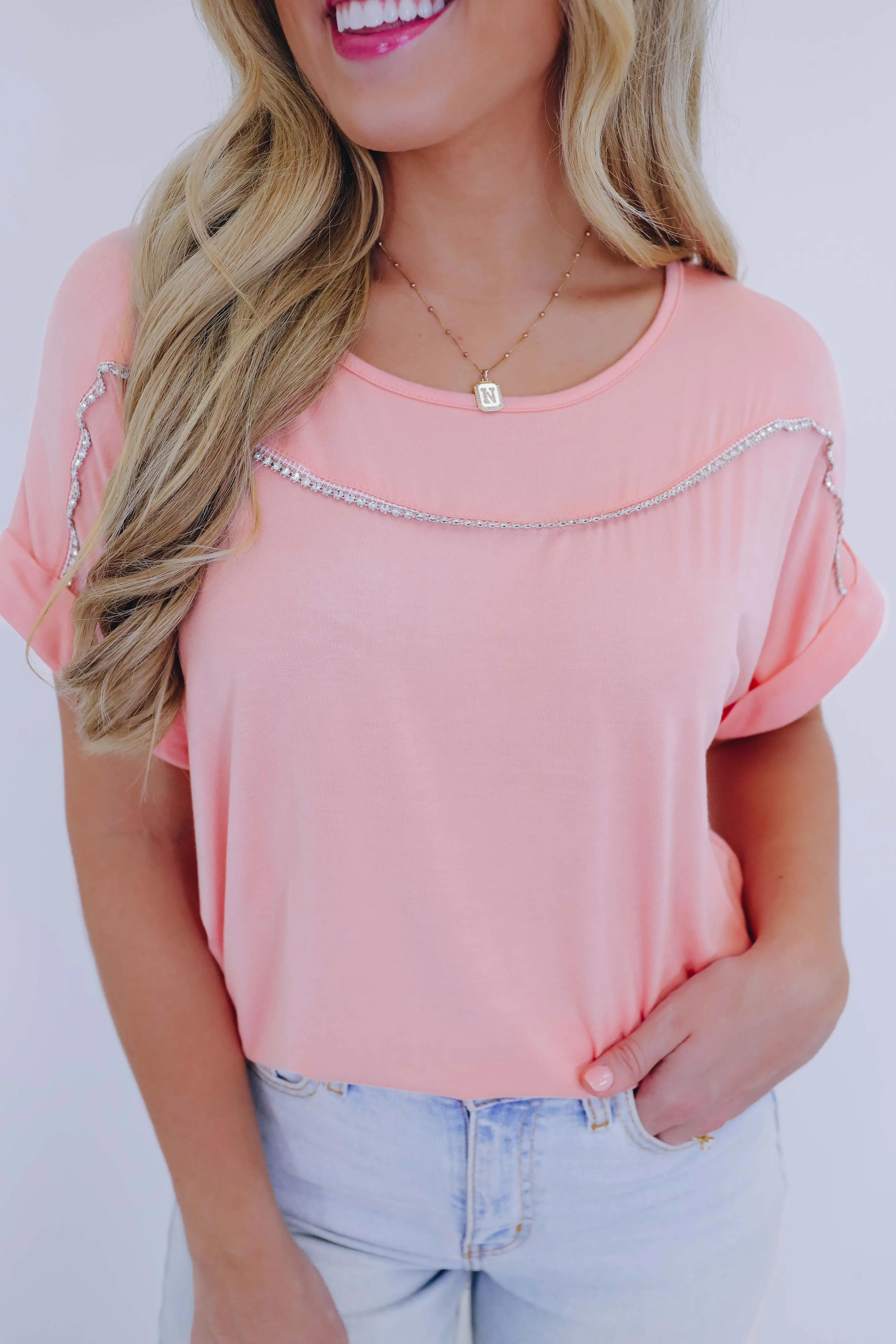 Rosalee Rhinestone Trim Top - 3 Colors