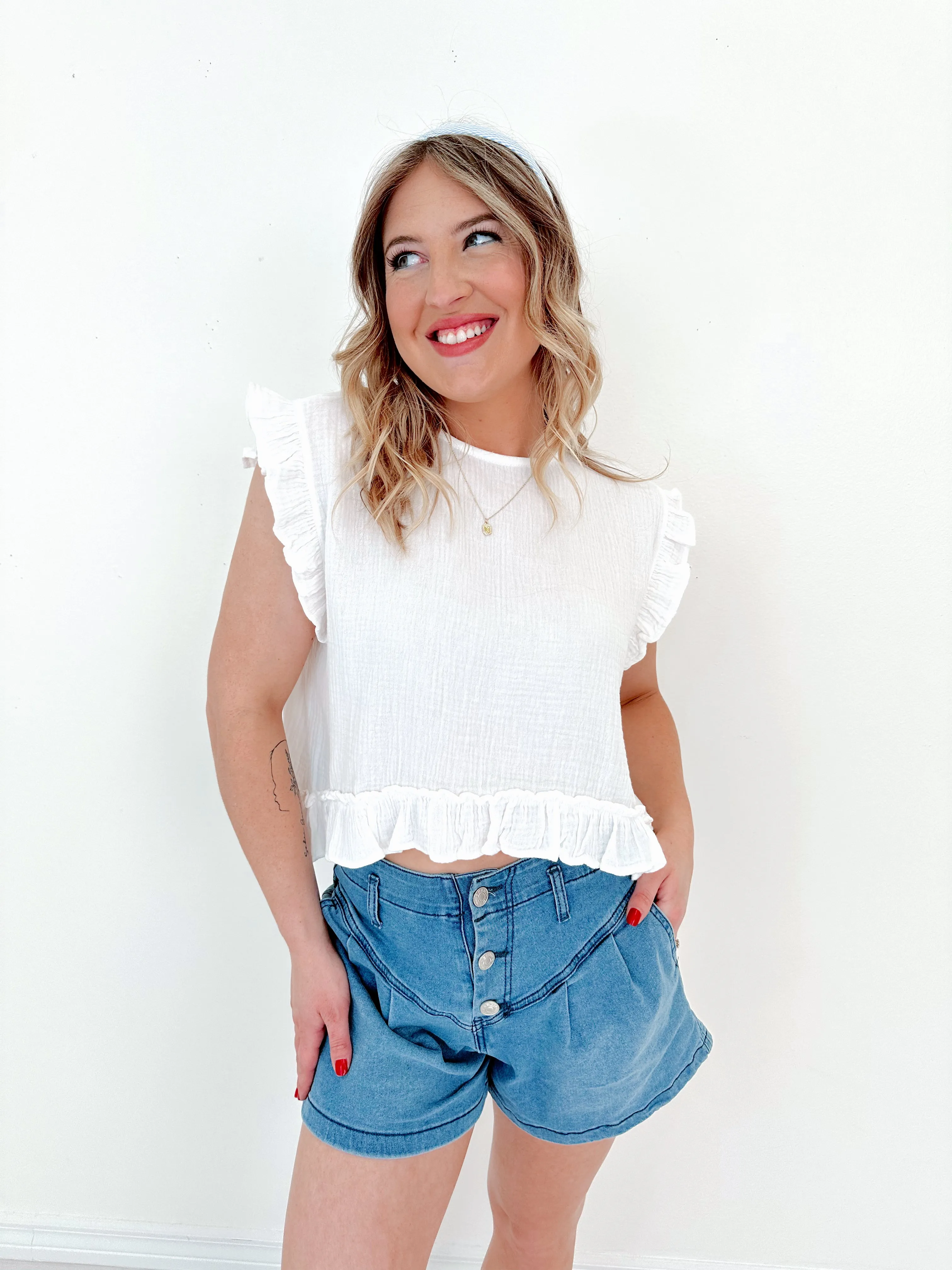Ruffled Up Cotton Gauze Top - 2 Colors