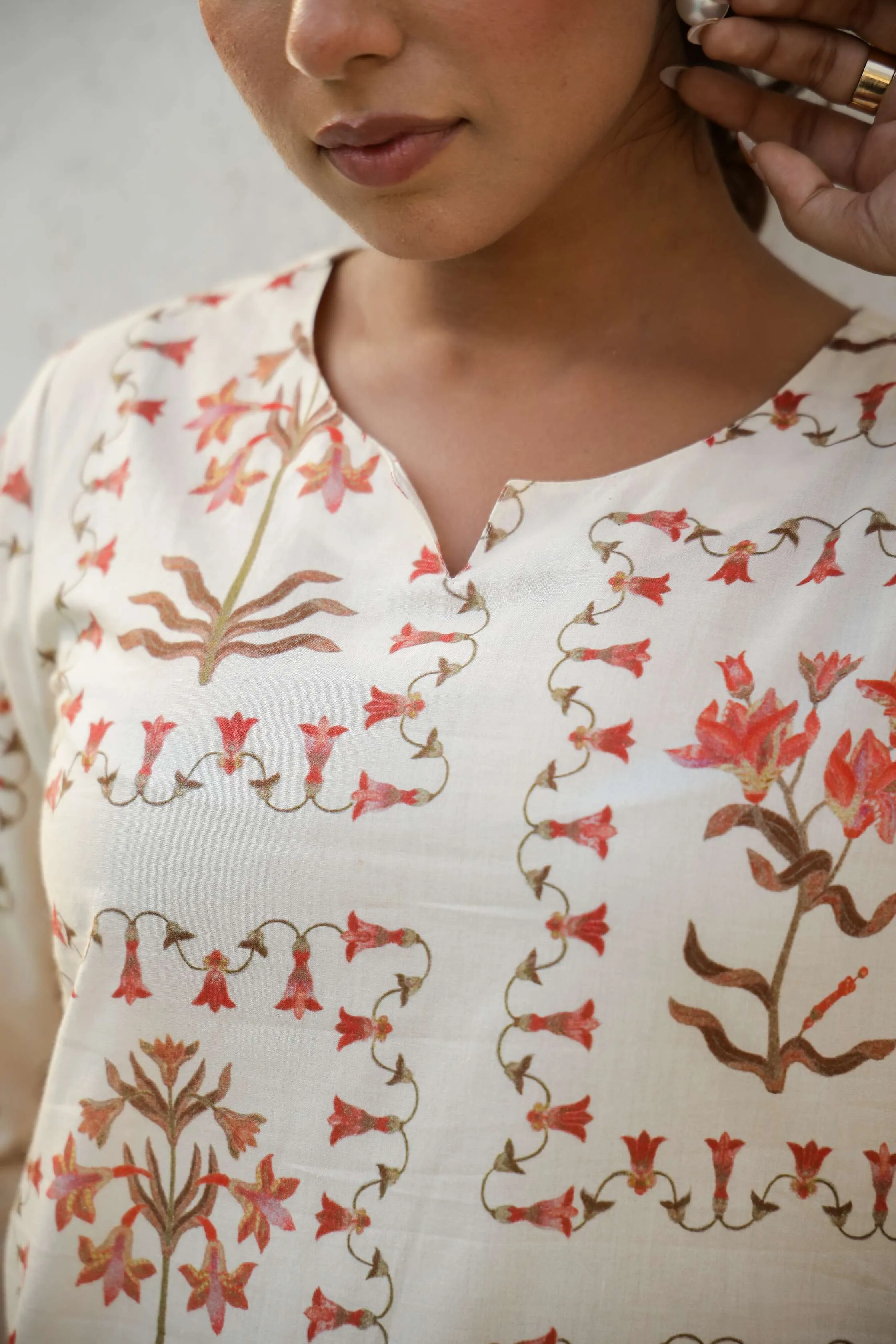 Rust Floral Cream Co-ord Set – Breezy Cotton Loungewear for Women