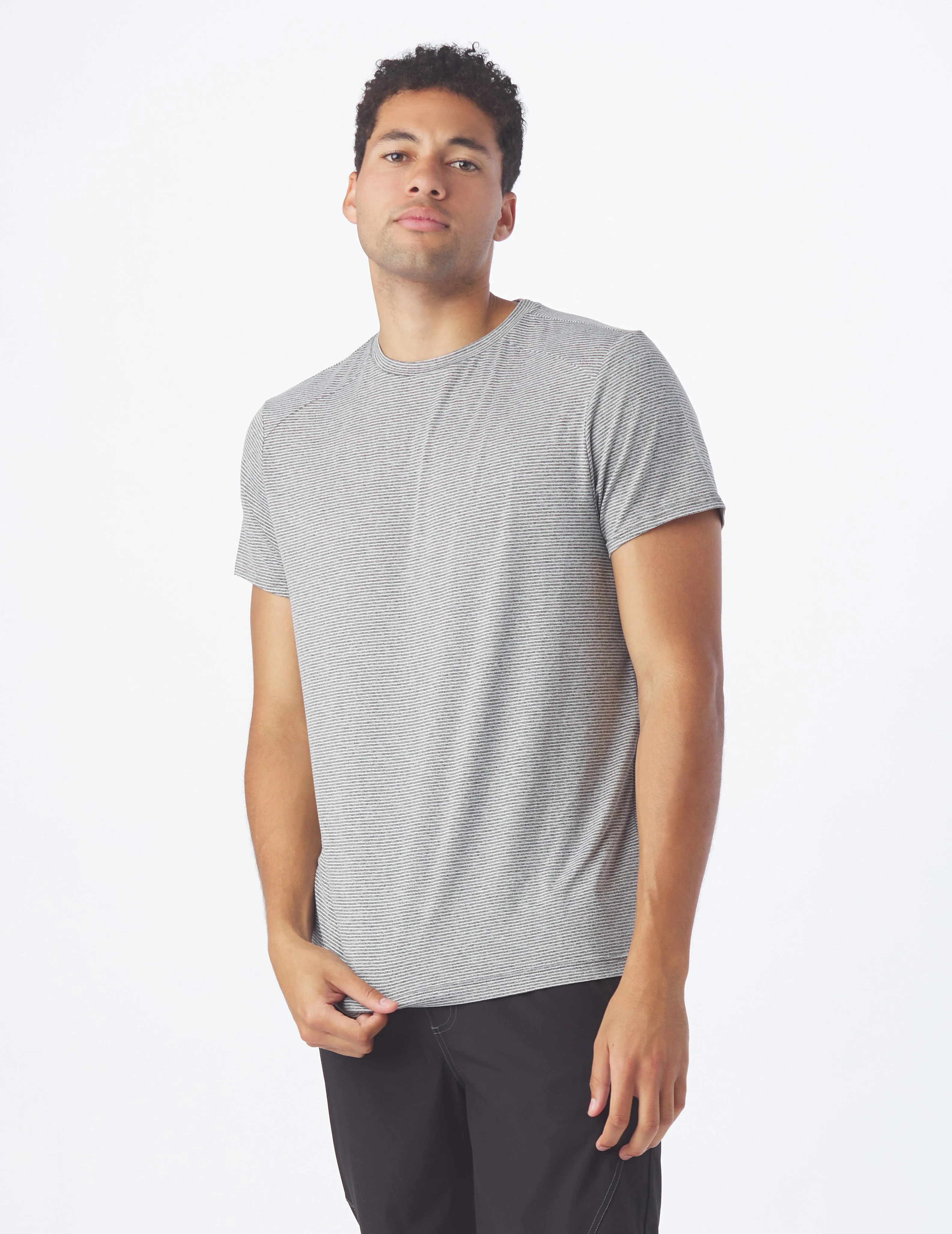 Salton Short Sleeve: Black Heather/White Stripe