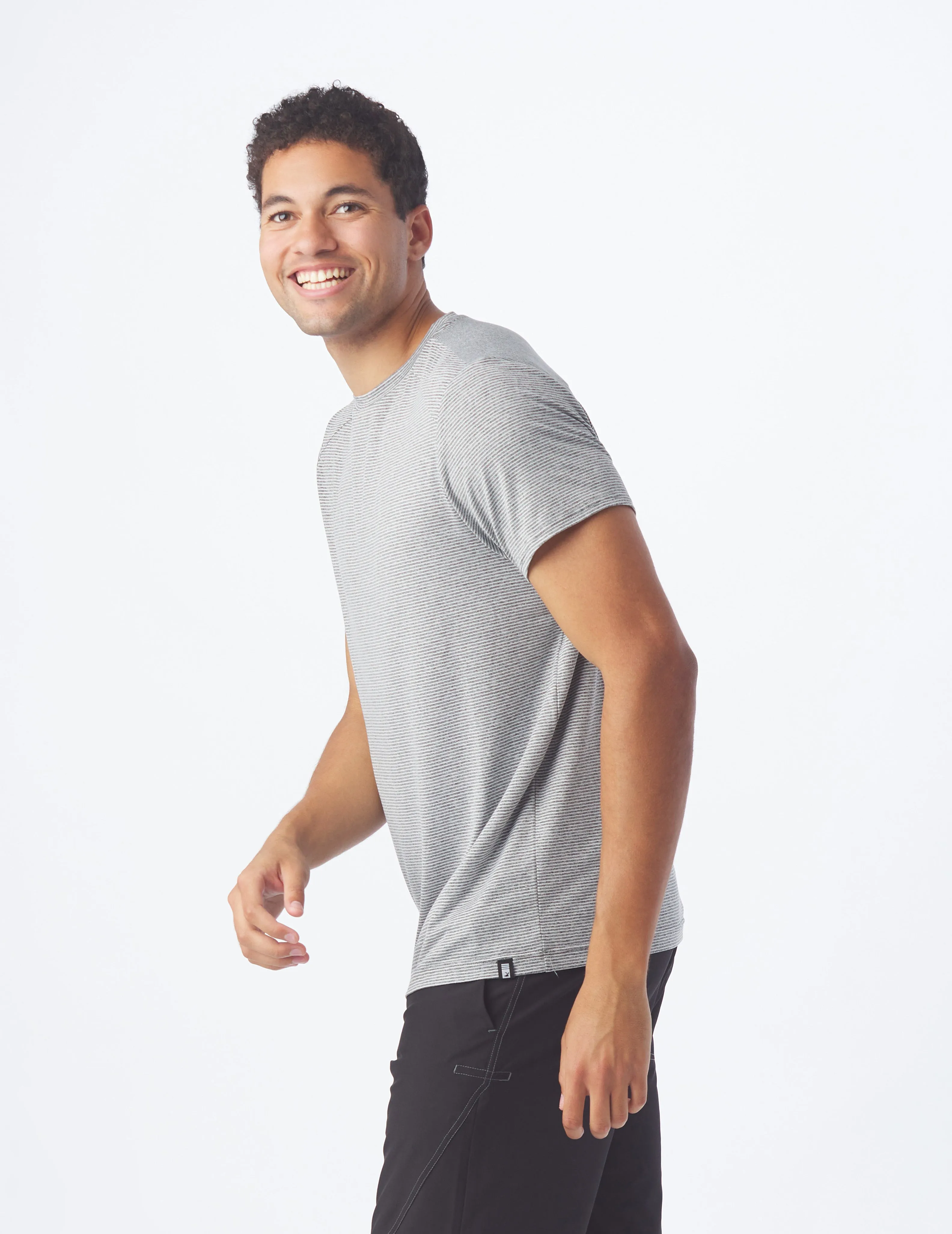 Salton Short Sleeve: Black Heather/White Stripe