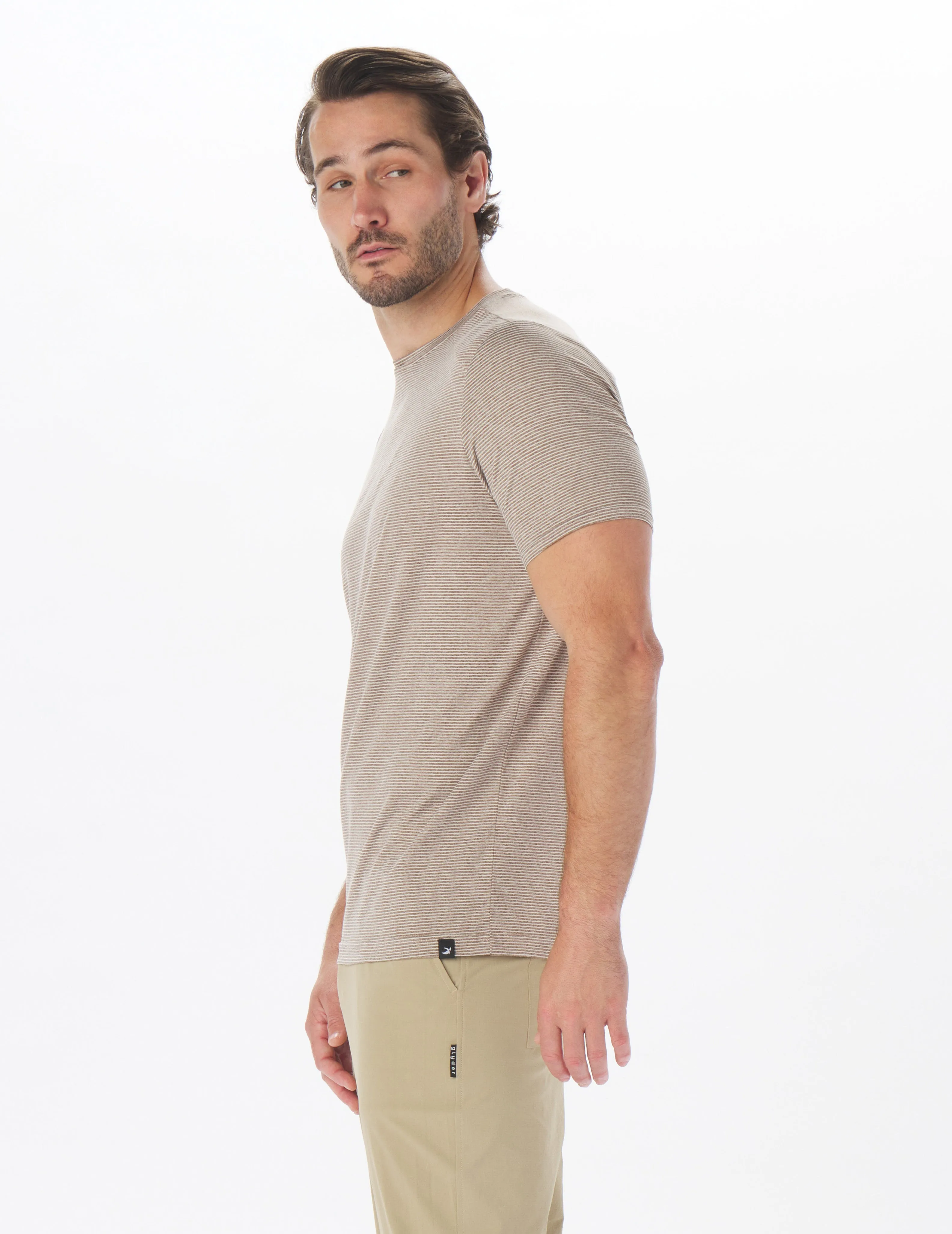 Salton Short Sleeve: Espresso Heather/White Stripe