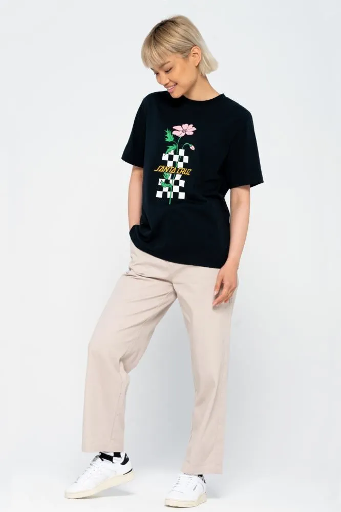 Santa Cruz Womens T-Shirt Checkerbloom Strip T-Shirt - Black