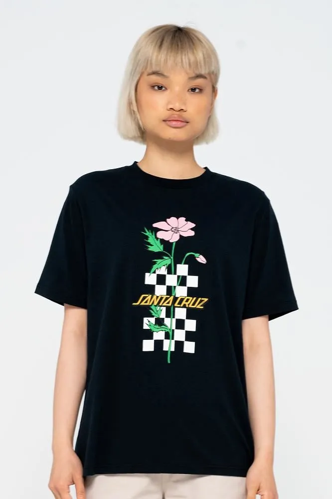 Santa Cruz Womens T-Shirt Checkerbloom Strip T-Shirt - Black