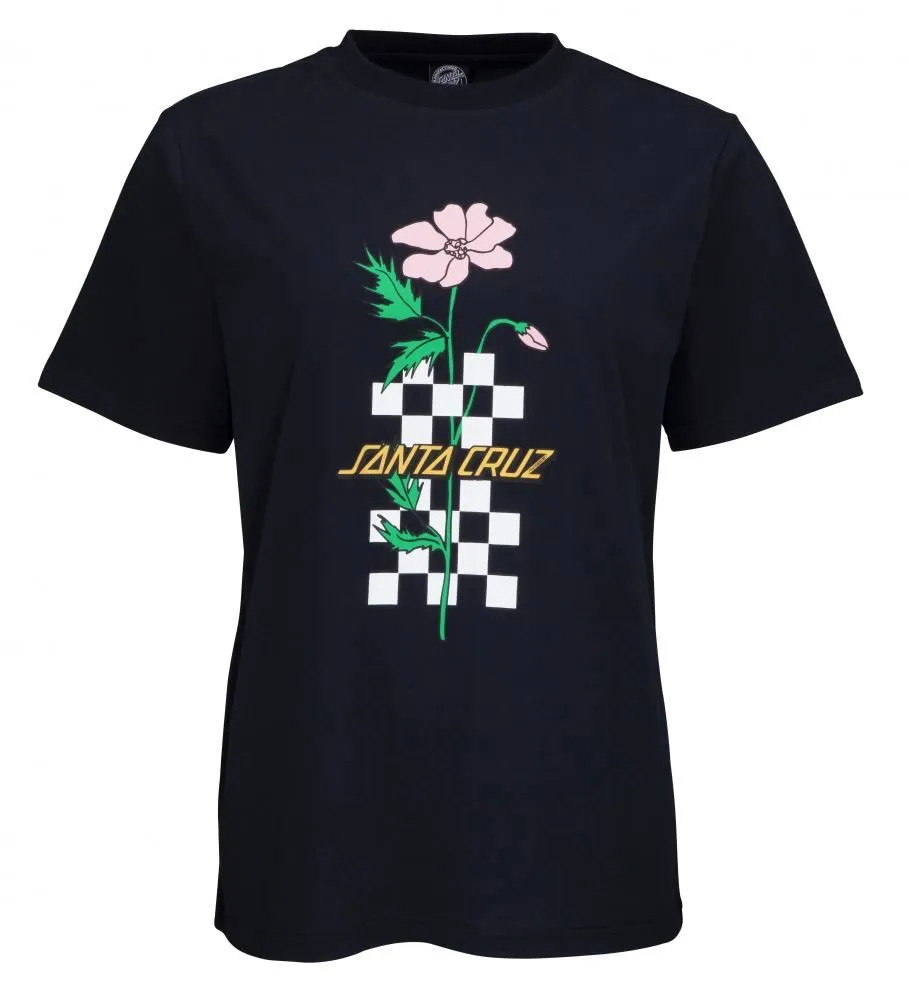 Santa Cruz Womens T-Shirt Checkerbloom Strip T-Shirt - Black