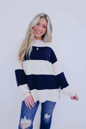 ***Santana Striped Slit Hem Sweater- 2 Colors SAMPLE
