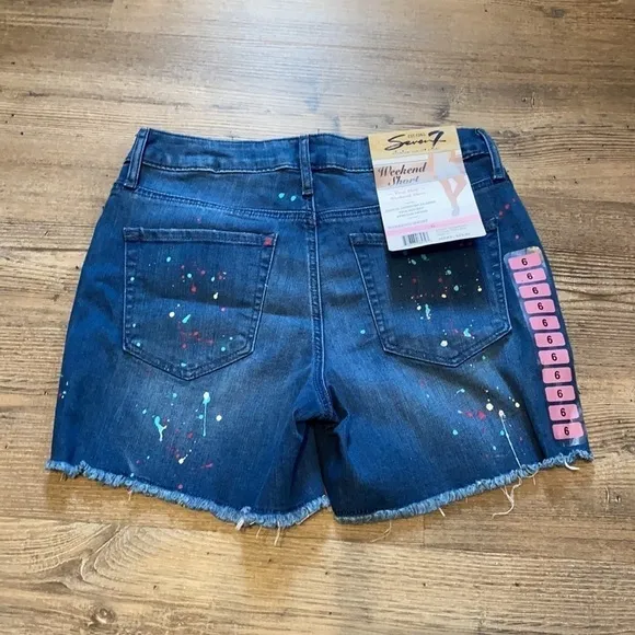 Seven7 Pollack Paint Fringed Hem Vintage Weekend Denim Jean Shorts Size 6