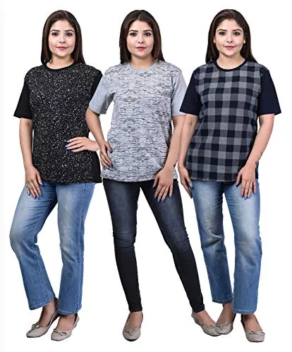 SHAUN Women T-Shirt(104WTS3_XNK40_Multicolored_Medium_Pack of 3)