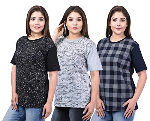 SHAUN Women T-Shirt(104WTS3_XNK40_Multicolored_Medium_Pack of 3)