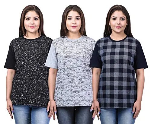 SHAUN Women T-Shirt(104WTS3_XNK40_Multicolored_Medium_Pack of 3)