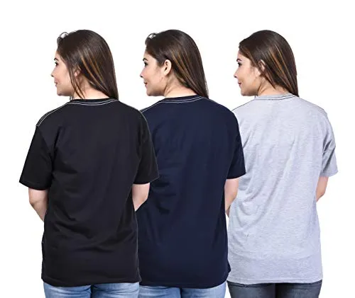 SHAUN Women T-Shirt(104WTS3_XNK40_Multicolored_Medium_Pack of 3)