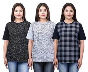 SHAUN Women T-Shirt(104WTS3_XNK40_Multicolored_Medium_Pack of 3)