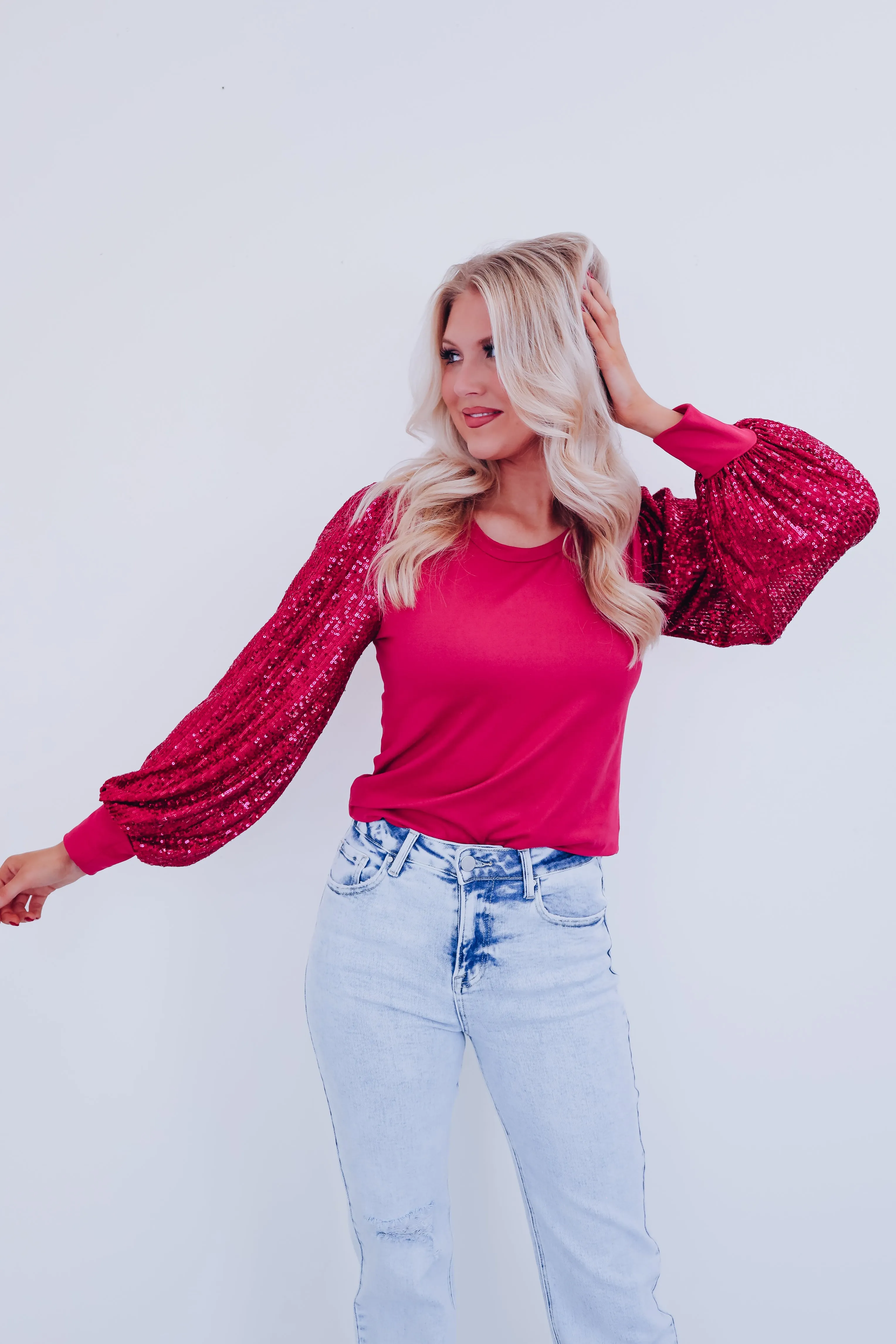 Simone Bell Sleeve Sequin Top - Pink