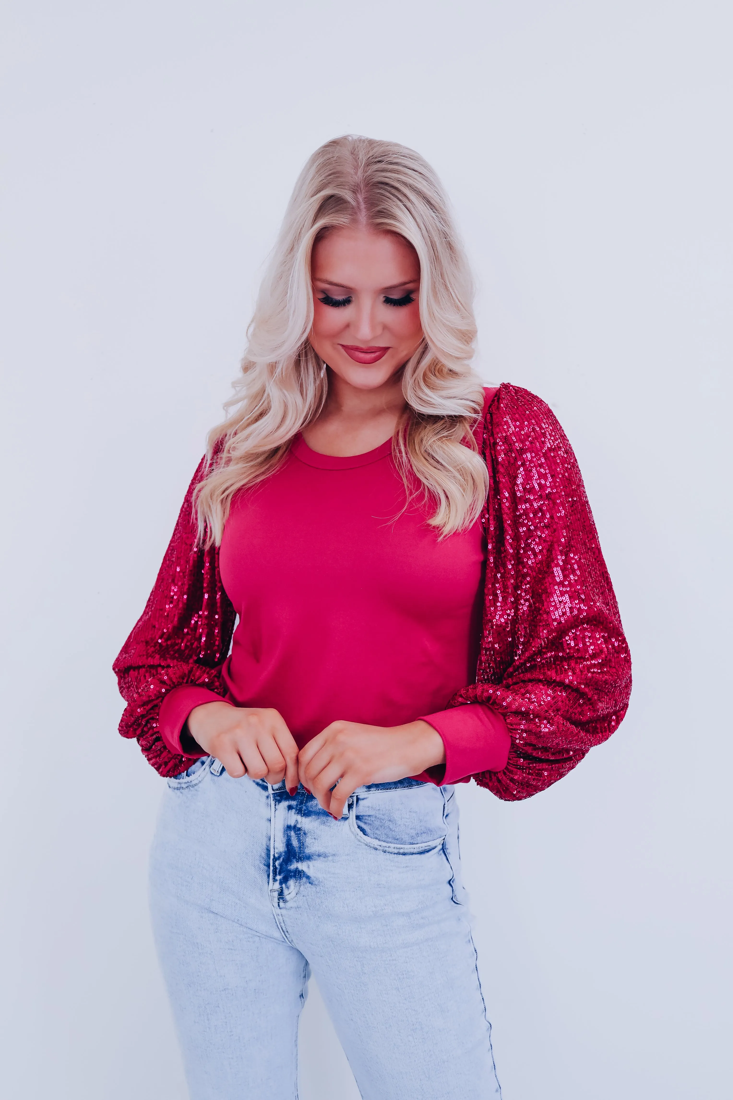 Simone Bell Sleeve Sequin Top - Pink