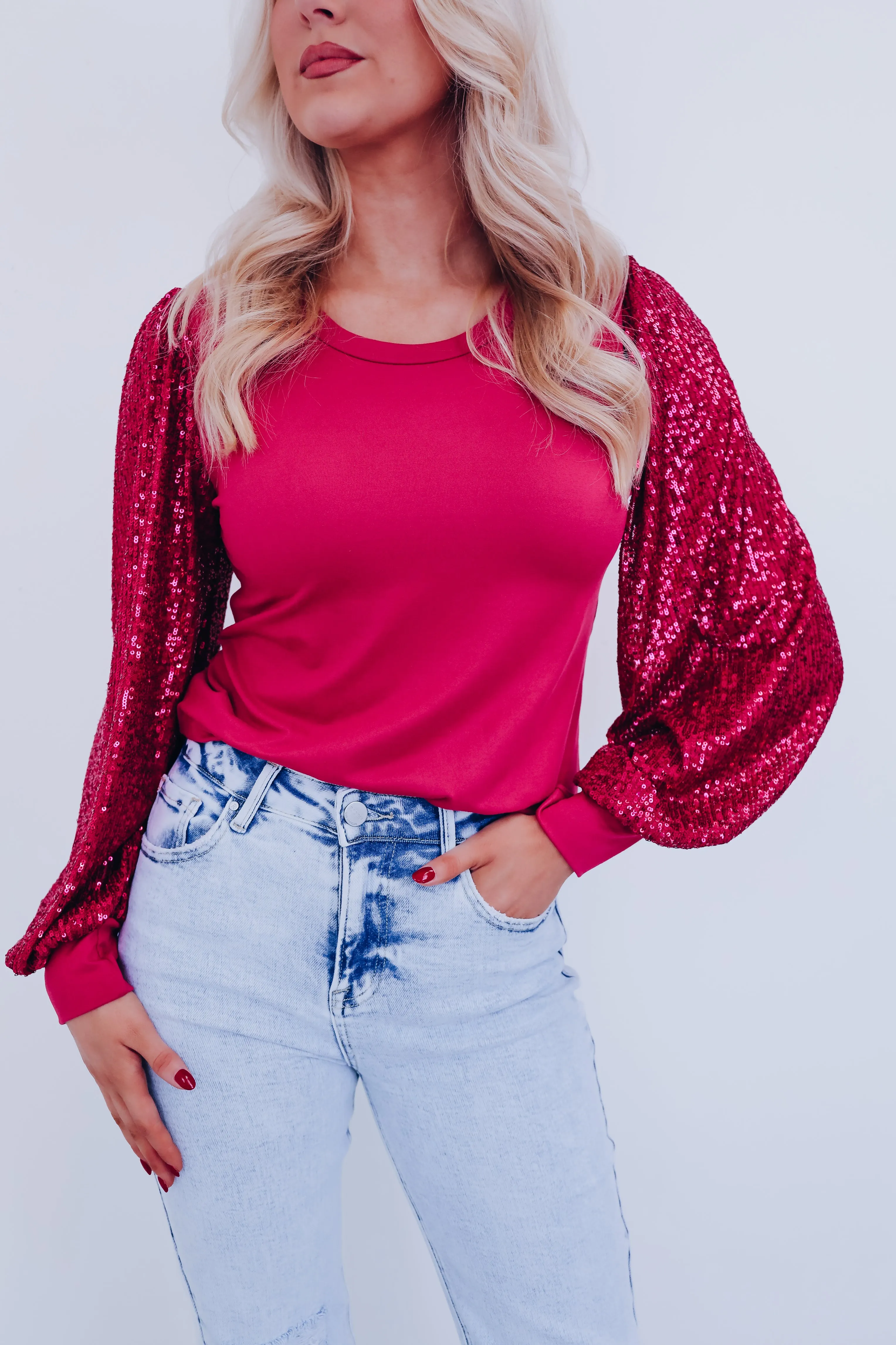 Simone Bell Sleeve Sequin Top - Pink