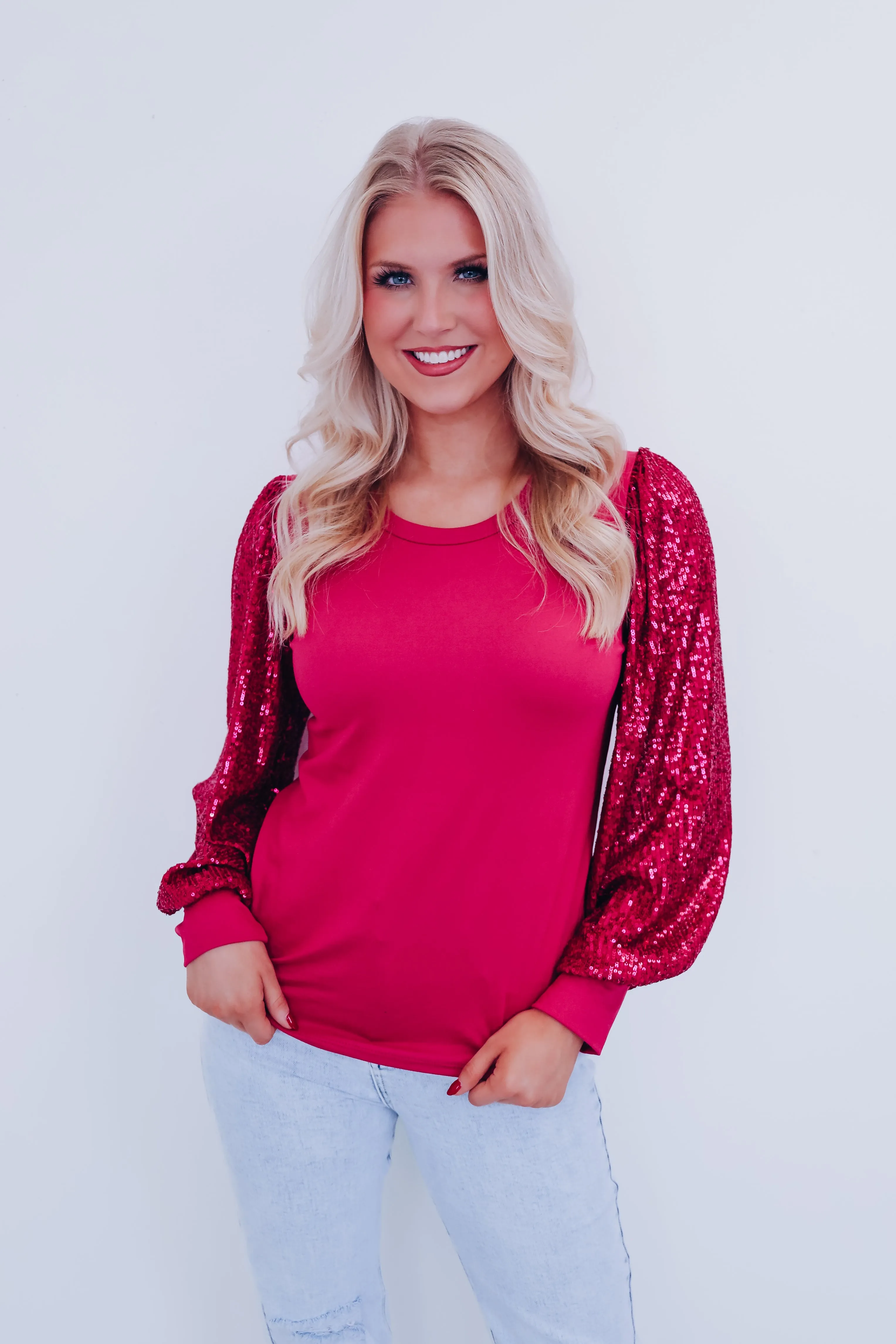 Simone Bell Sleeve Sequin Top - Pink