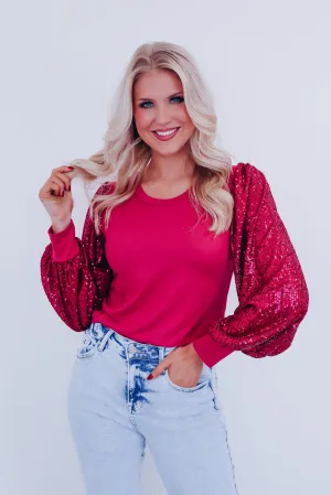 Simone Bell Sleeve Sequin Top - Pink