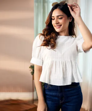 Sleeve Detailed Loose Fitted Cotton Top