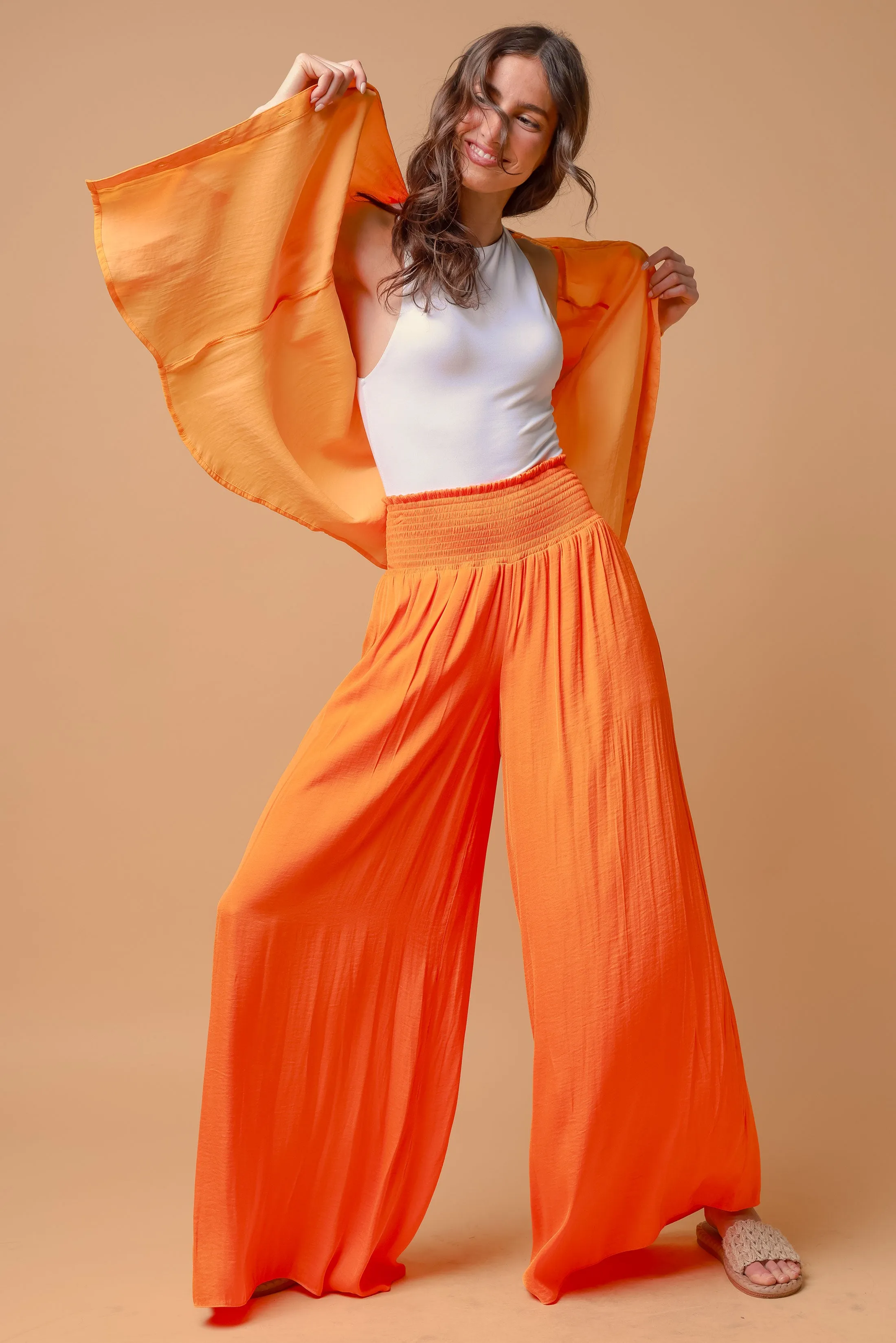 Smocked Waist Wide Leg Pants