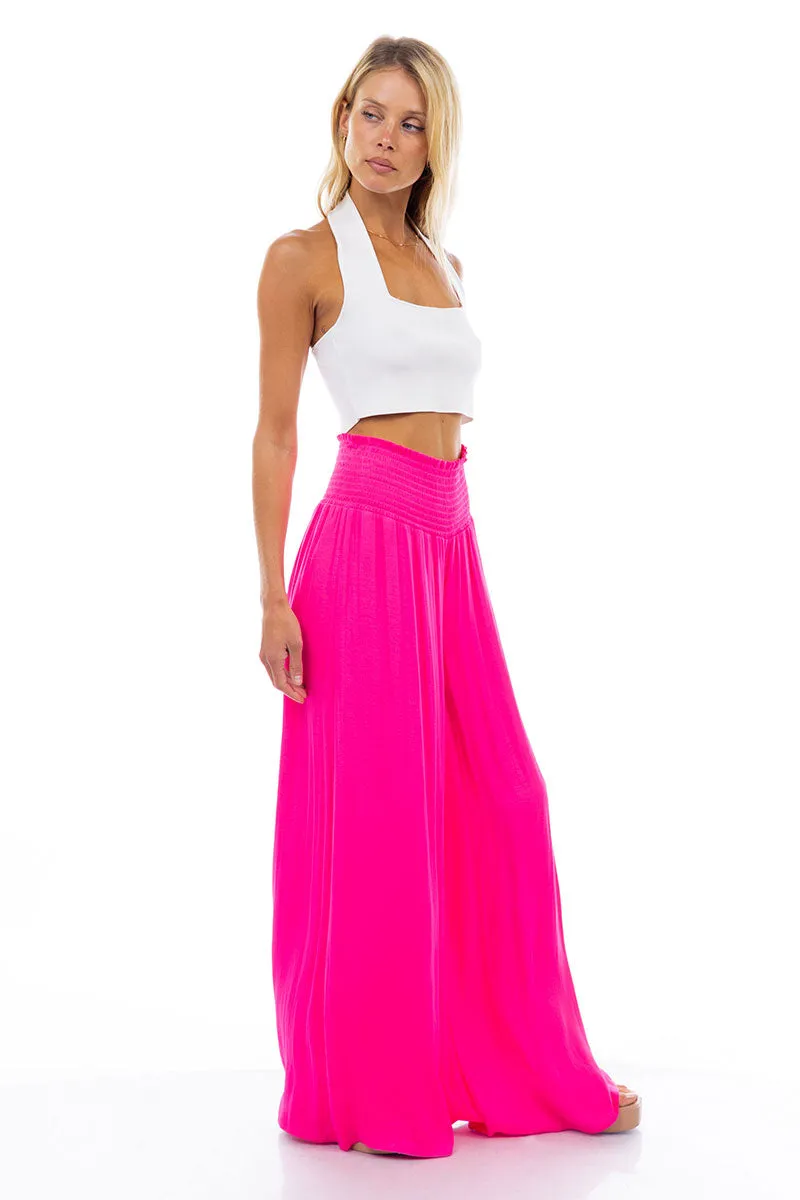 Smocked Waist Wide Leg Pants