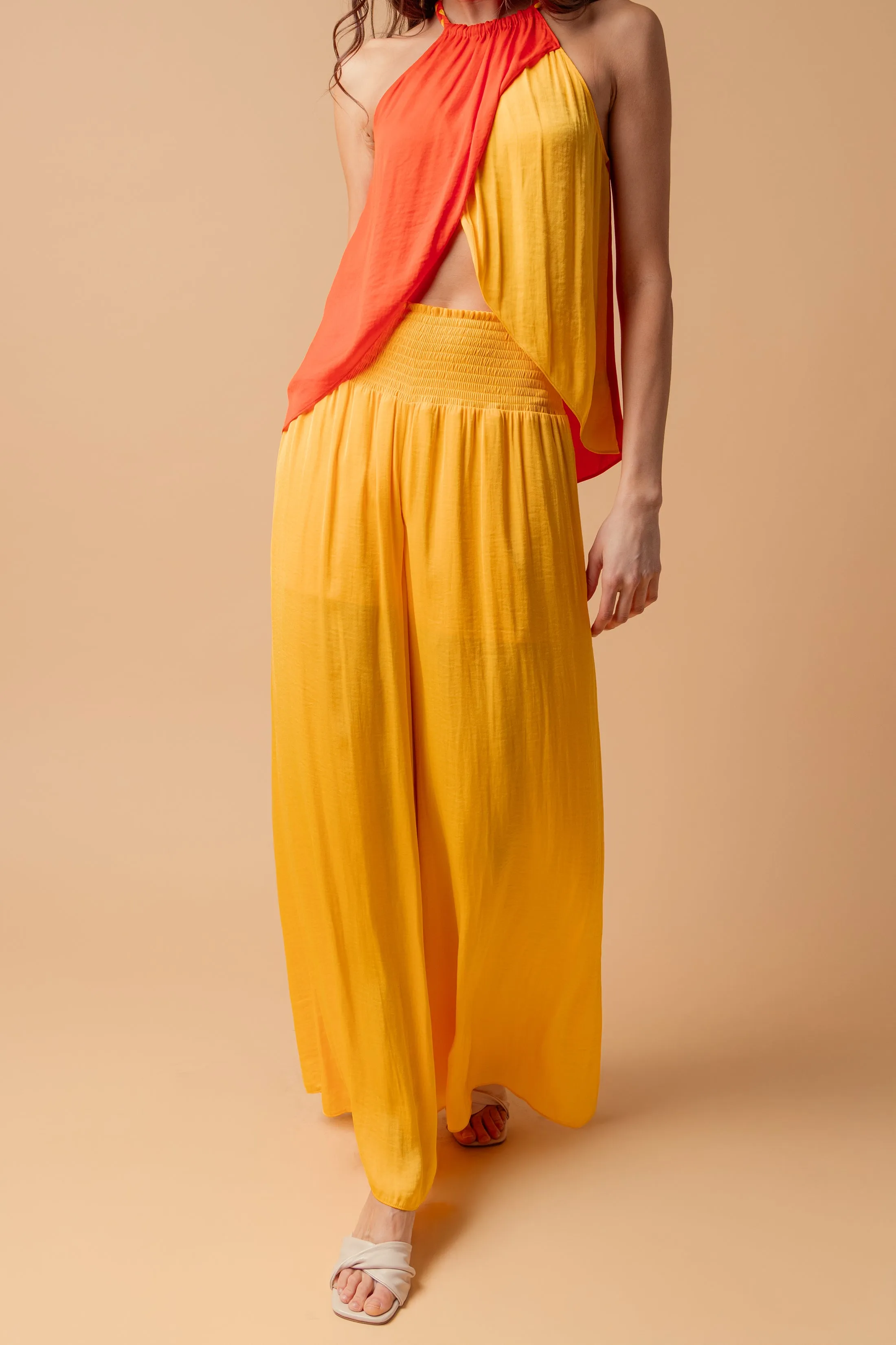 Smocked Waist Wide Leg Pants