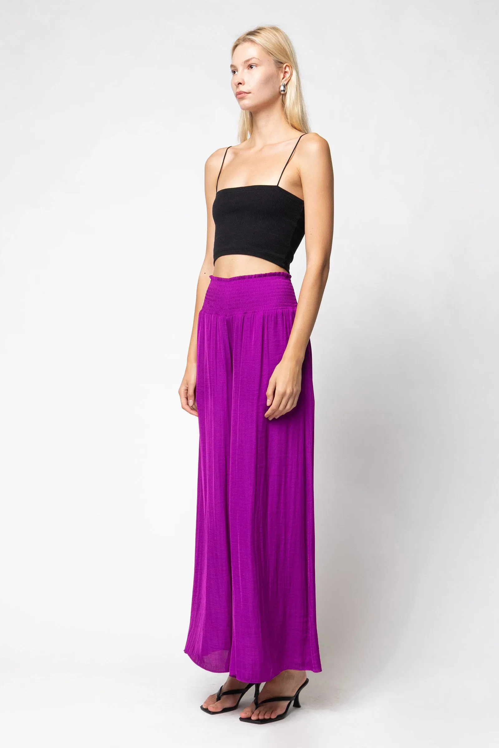 Smocked Waist Wide Leg Pants