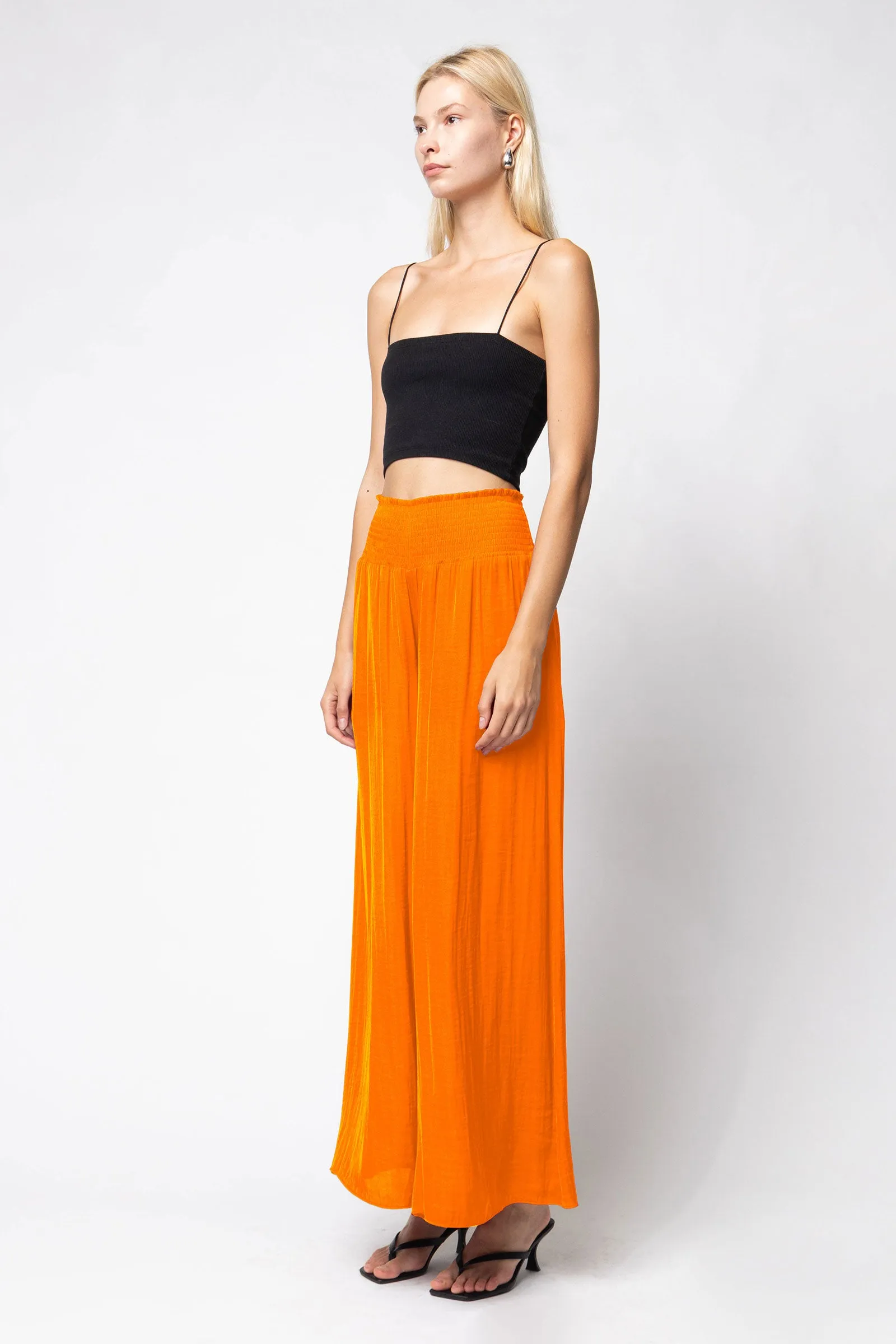 Smocked Waist Wide Leg Pants