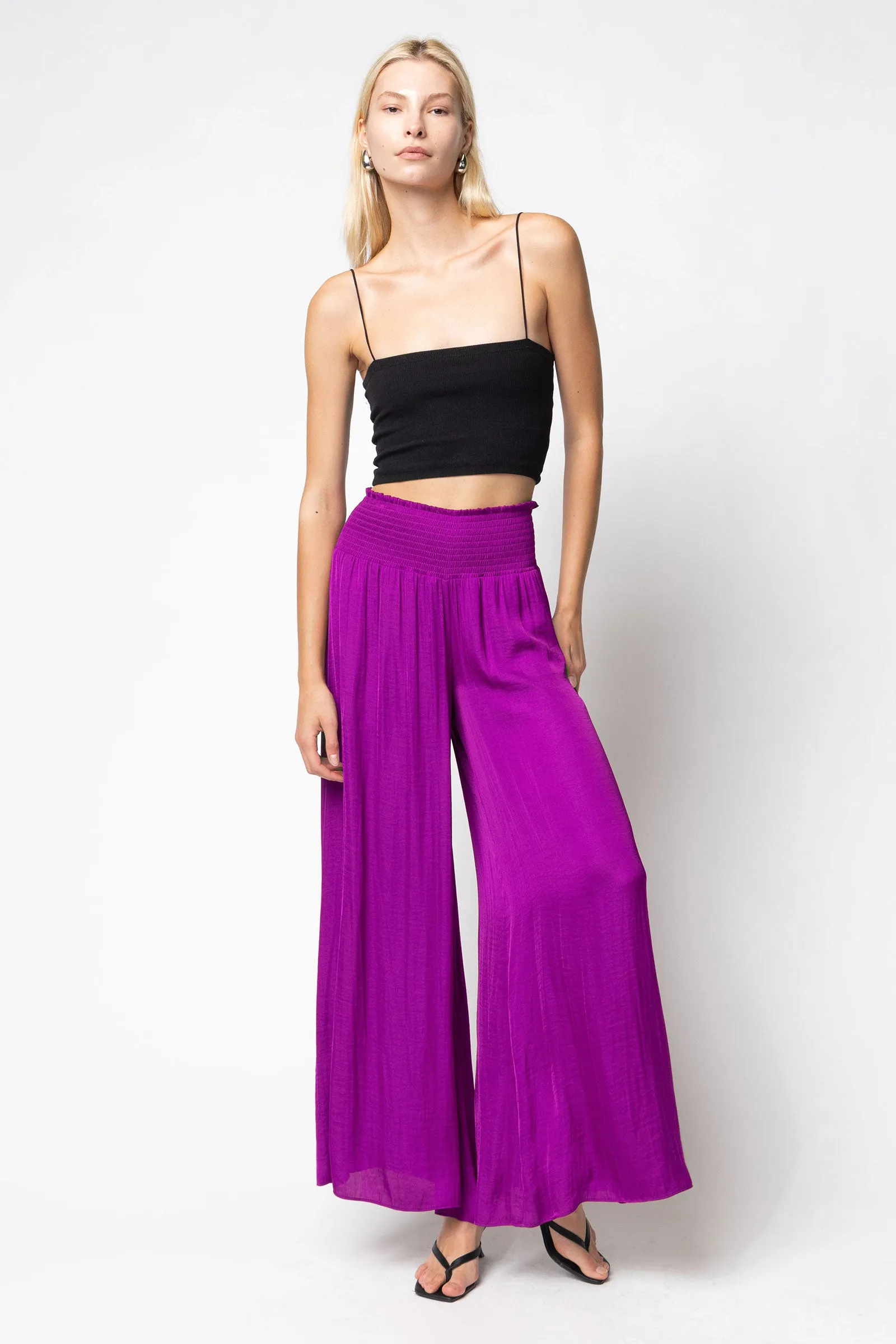 Smocked Waist Wide Leg Pants