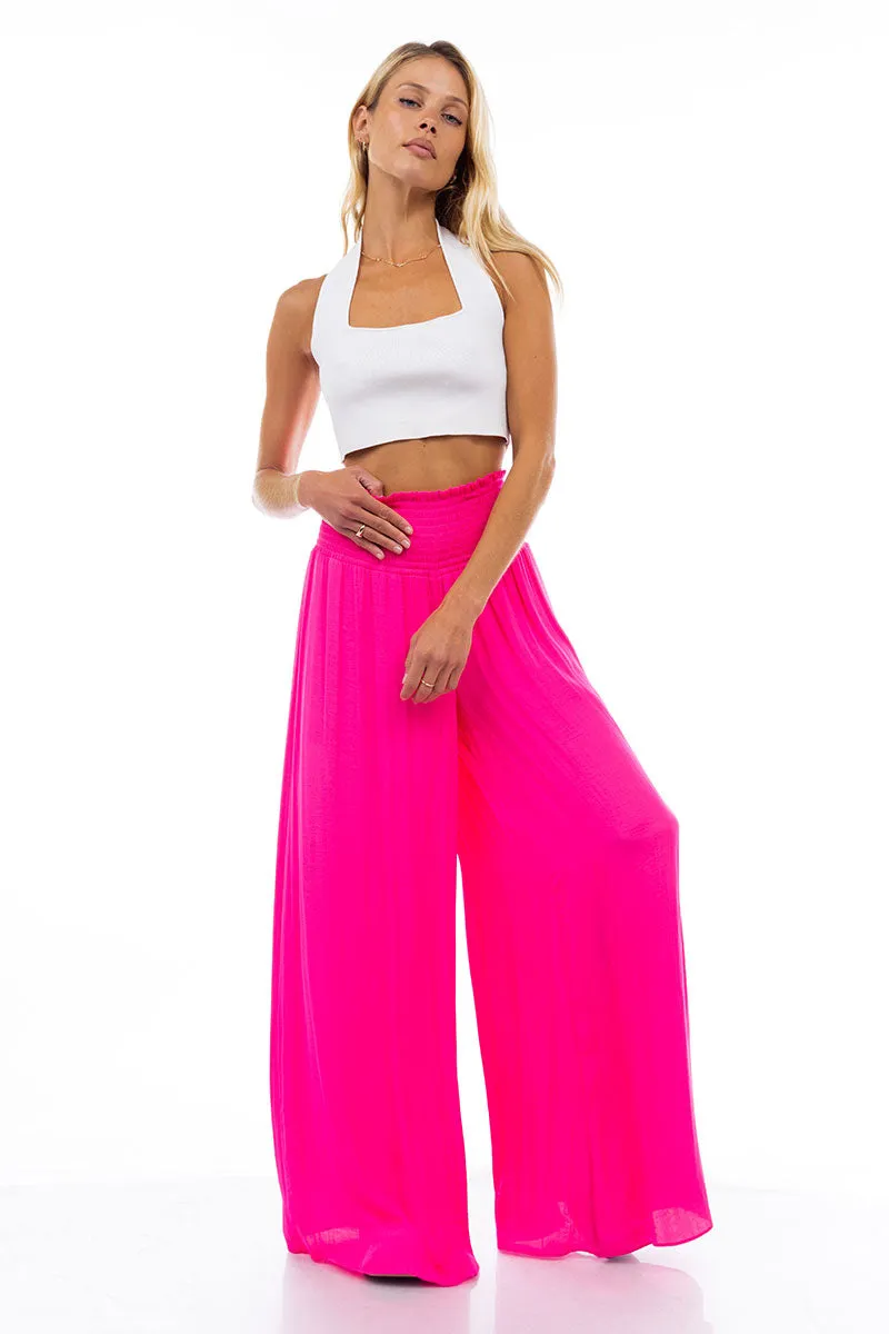 Smocked Waist Wide Leg Pants
