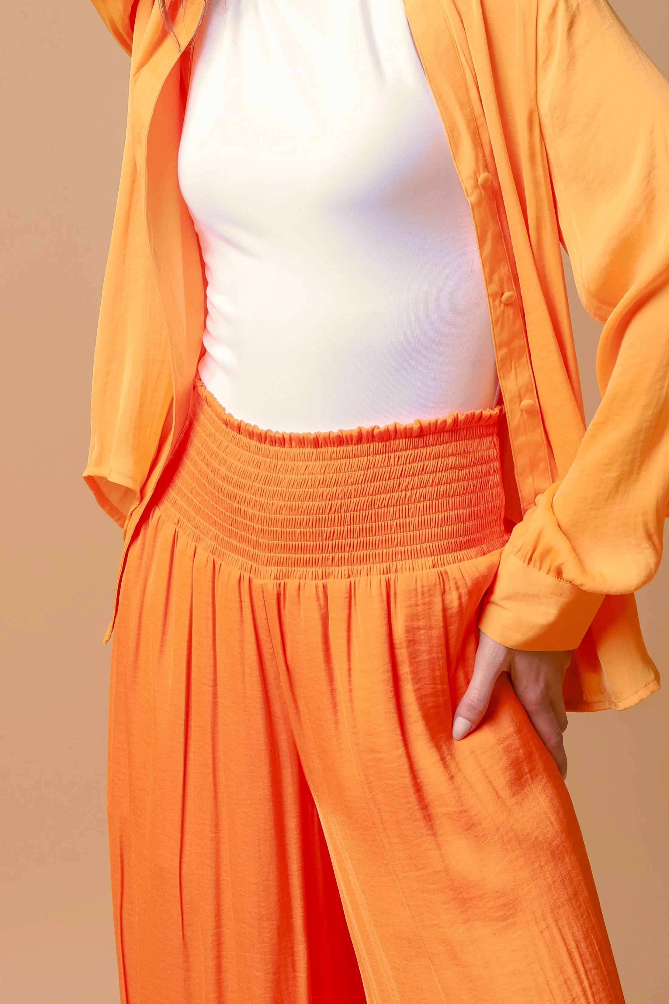 Smocked Waist Wide Leg Pants