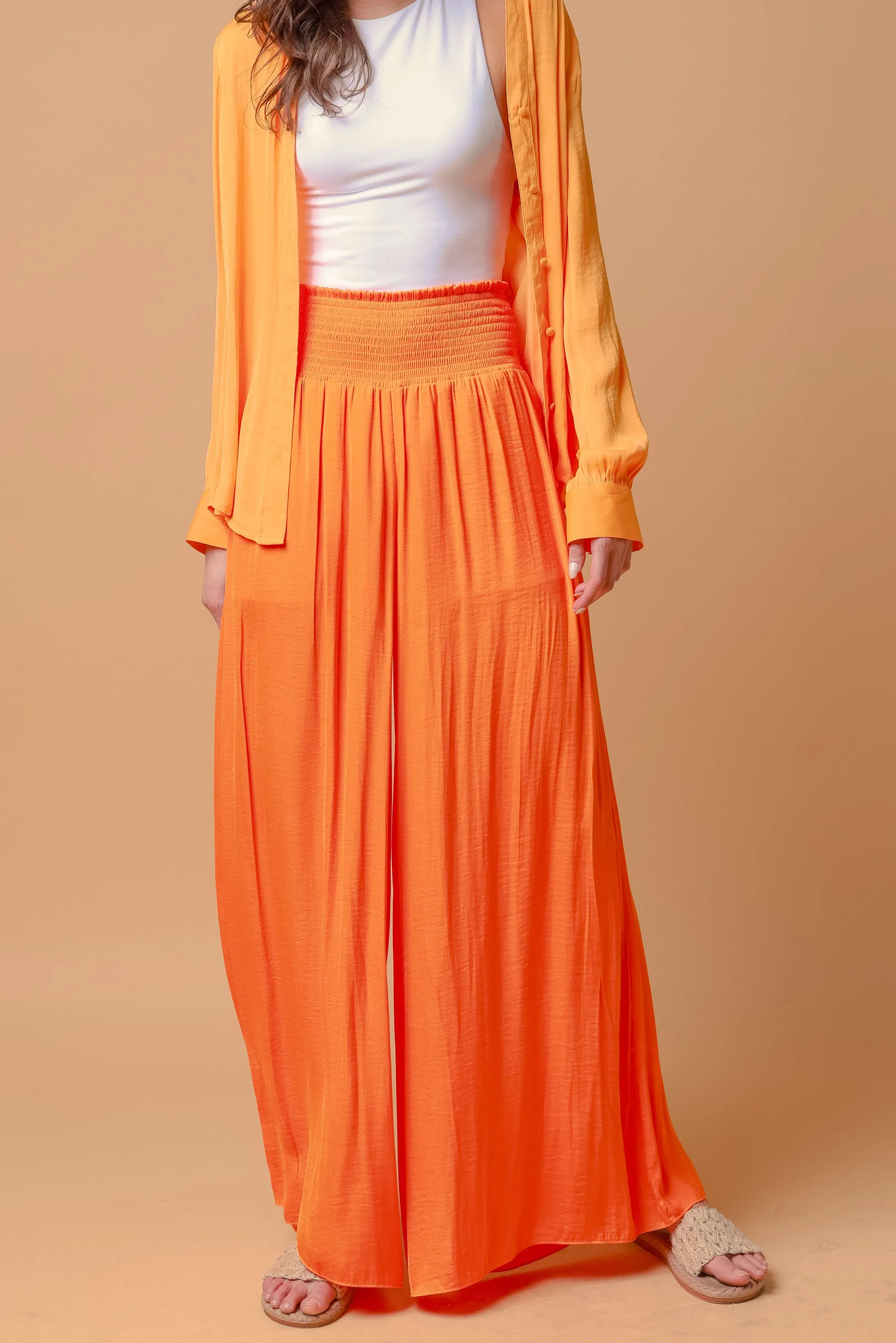 Smocked Waist Wide Leg Pants