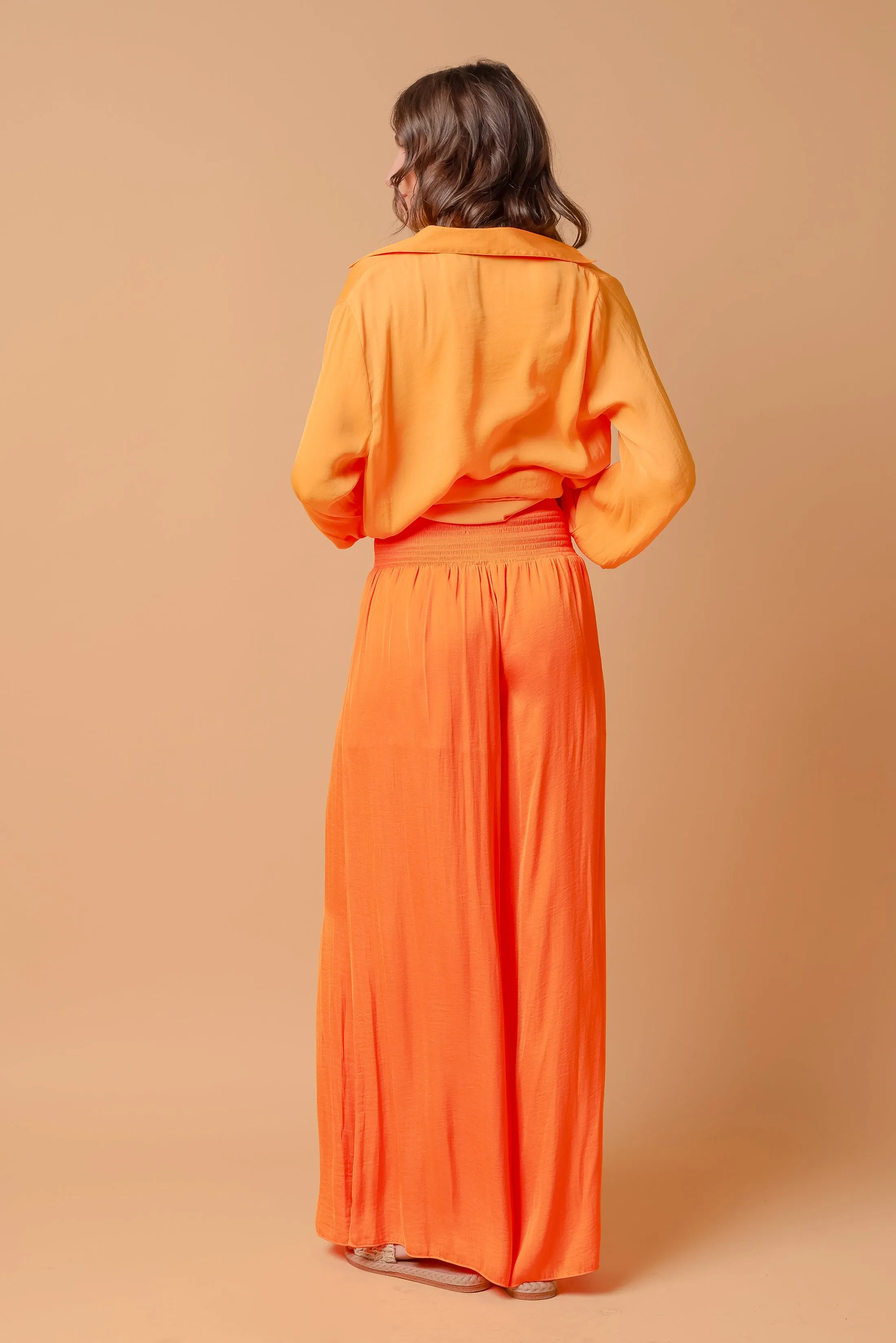 Smocked Waist Wide Leg Pants
