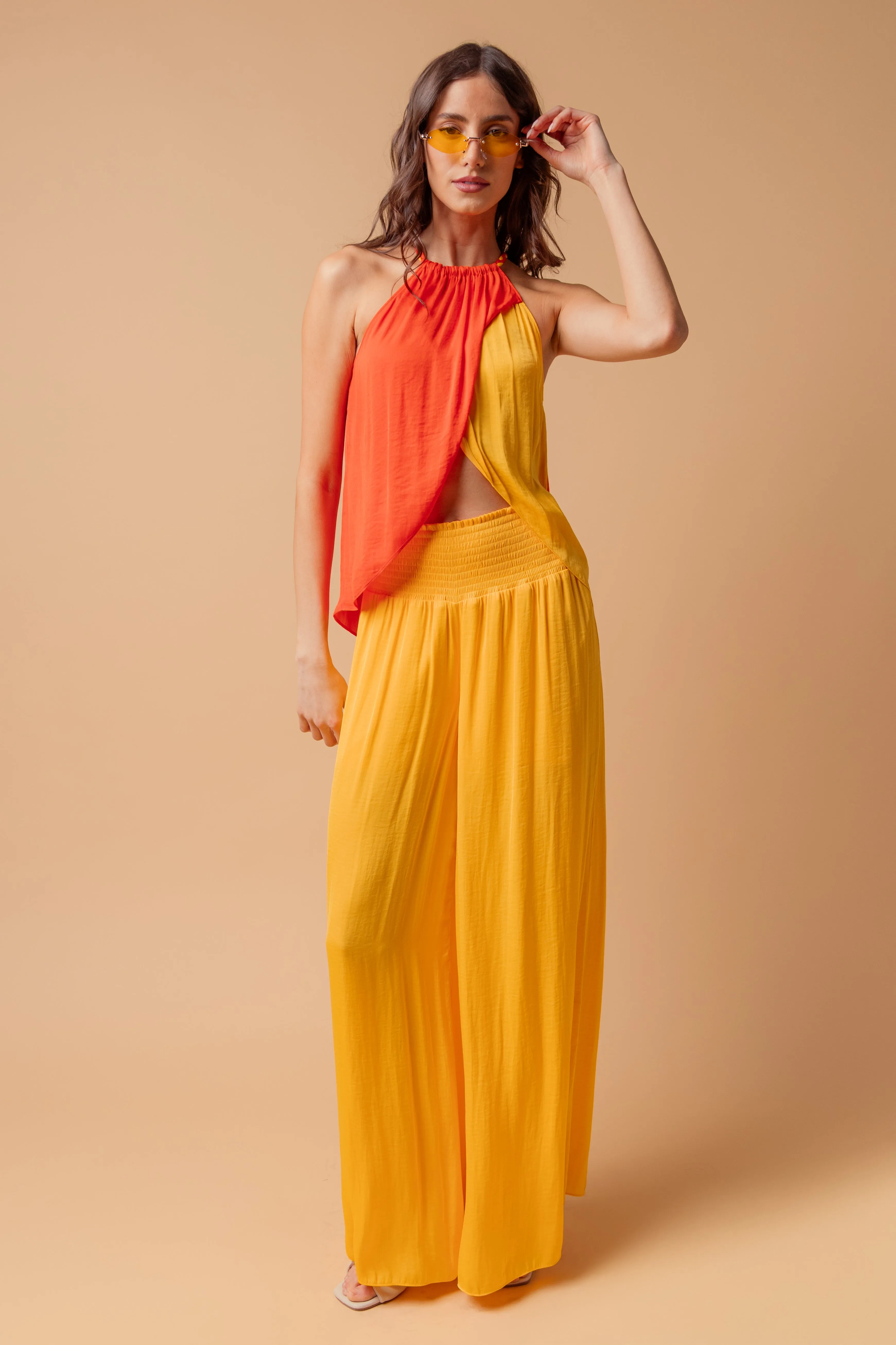 Smocked Waist Wide Leg Pants