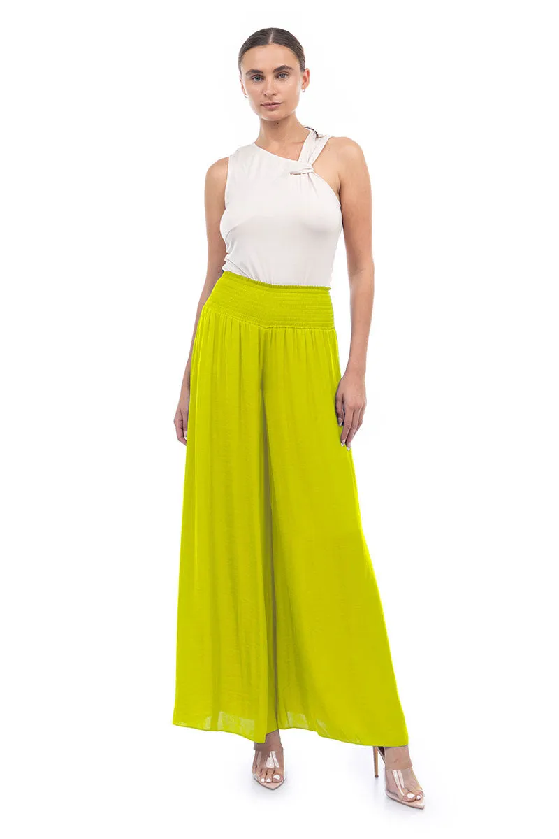 Smocked Waist Wide Leg Pants