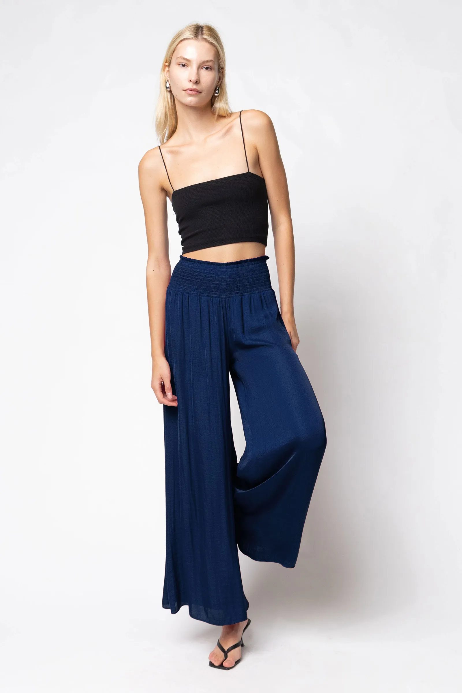 Smocked Waist Wide Leg Pants