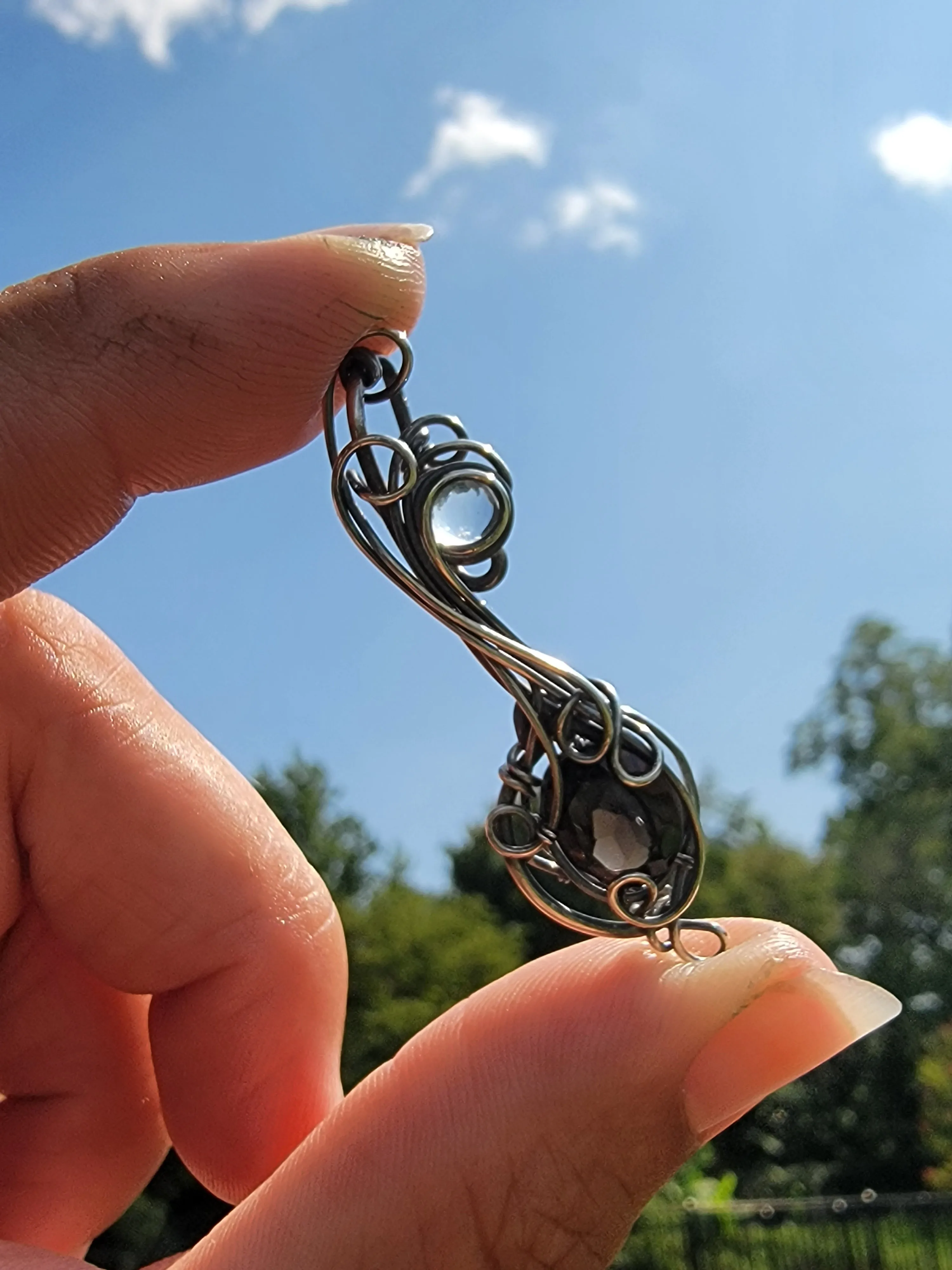Smoky Quartz Facet with Clear Quartz Pendant