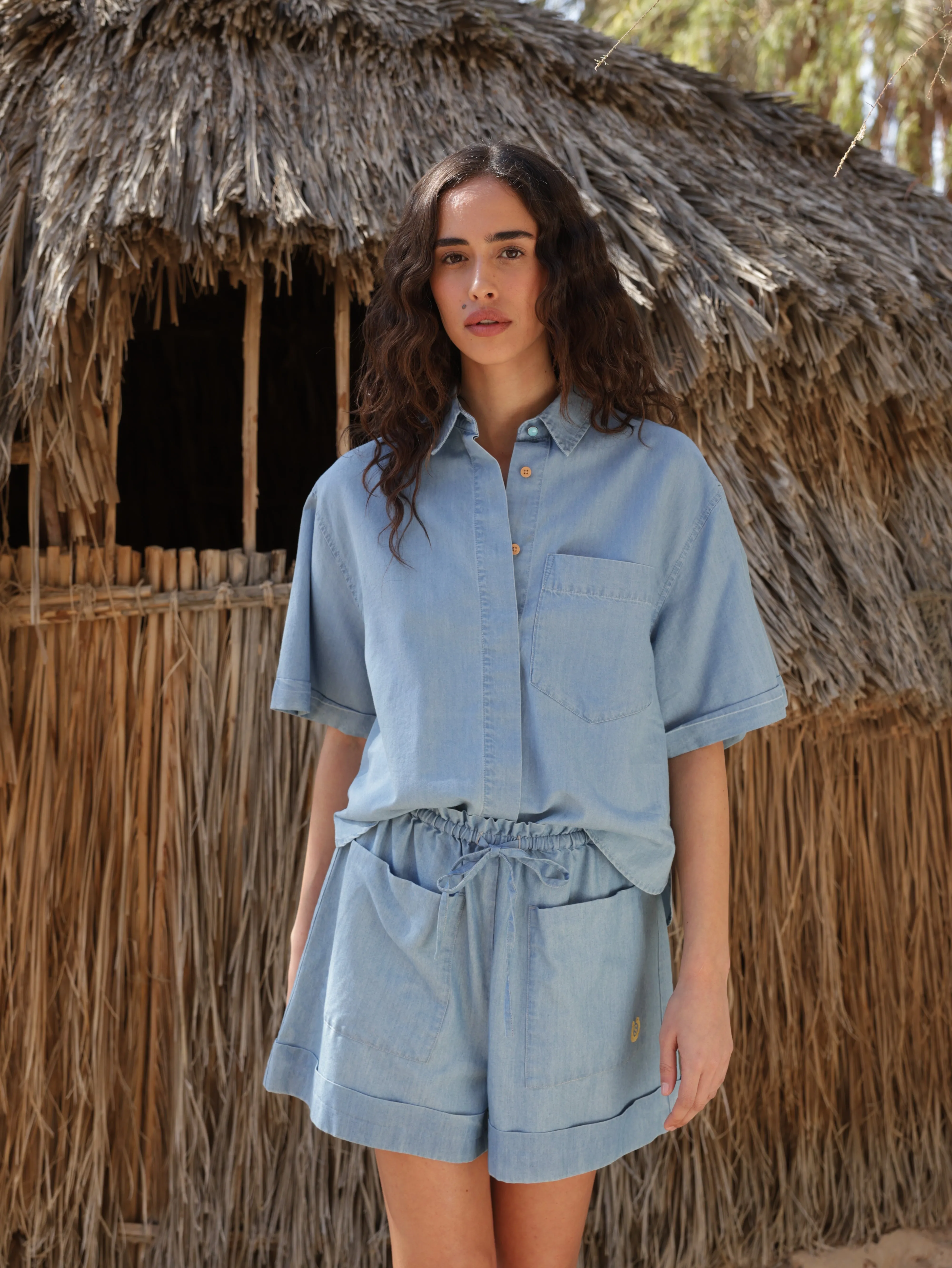 Soft denim button-up shirt
