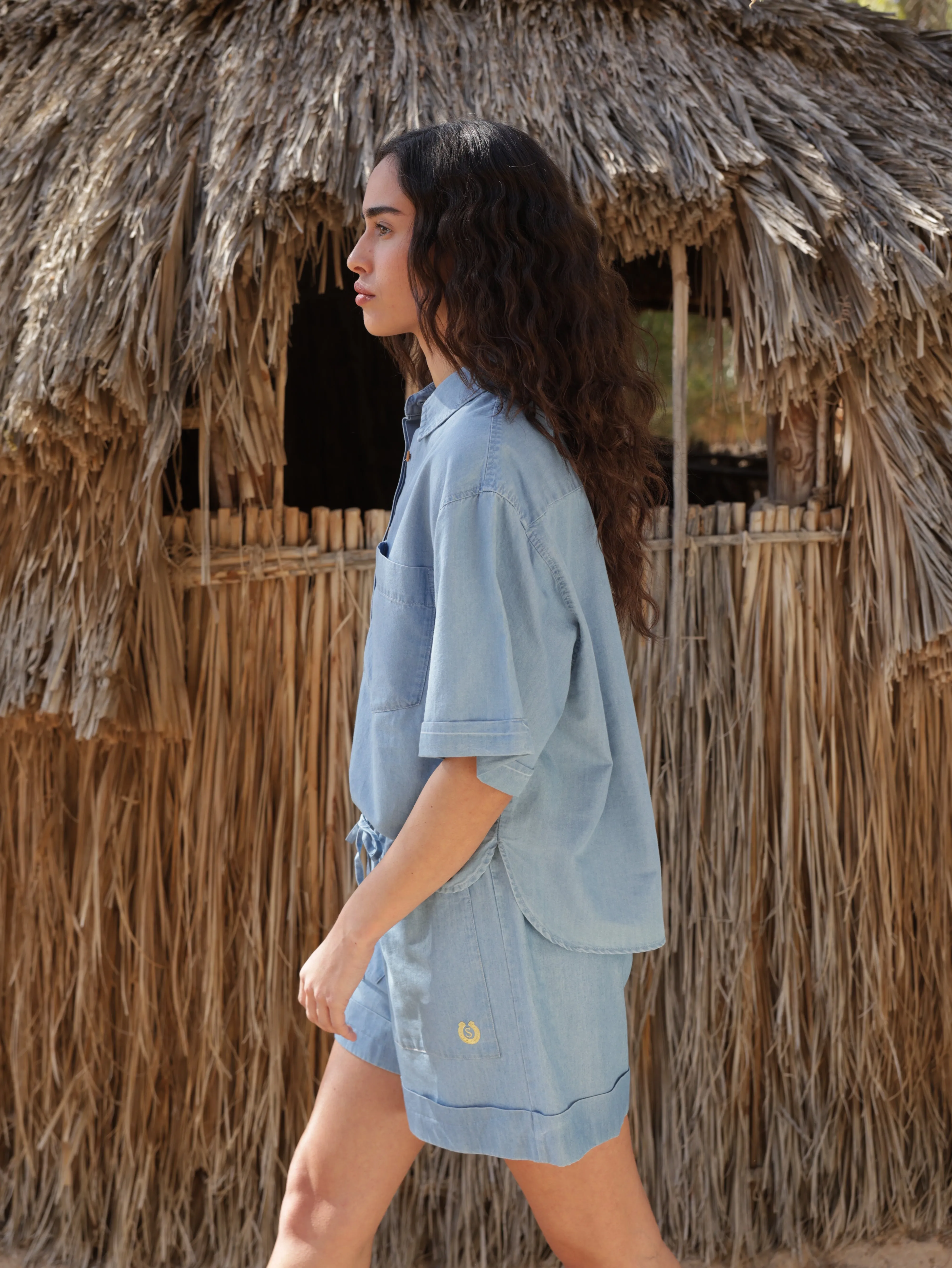 Soft denim button-up shirt