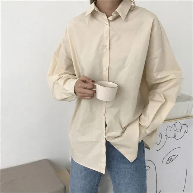 Solid Blouse Loose Casual Vacation All-Match Women Tops Shirts Blusas Camisas Mujer 4 Colors