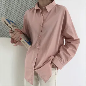 Solid Blouse Loose Casual Vacation All-Match Women Tops Shirts Blusas Camisas Mujer 4 Colors