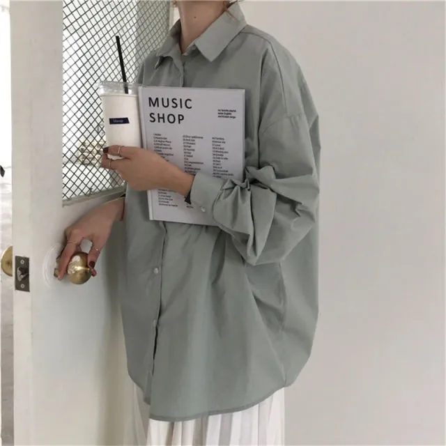 Solid Blouse Loose Casual Vacation All-Match Women Tops Shirts Blusas Camisas Mujer 4 Colors
