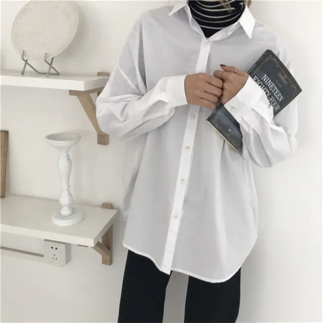 Solid Blouse Loose Casual Vacation All-Match Women Tops Shirts Blusas Camisas Mujer 4 Colors