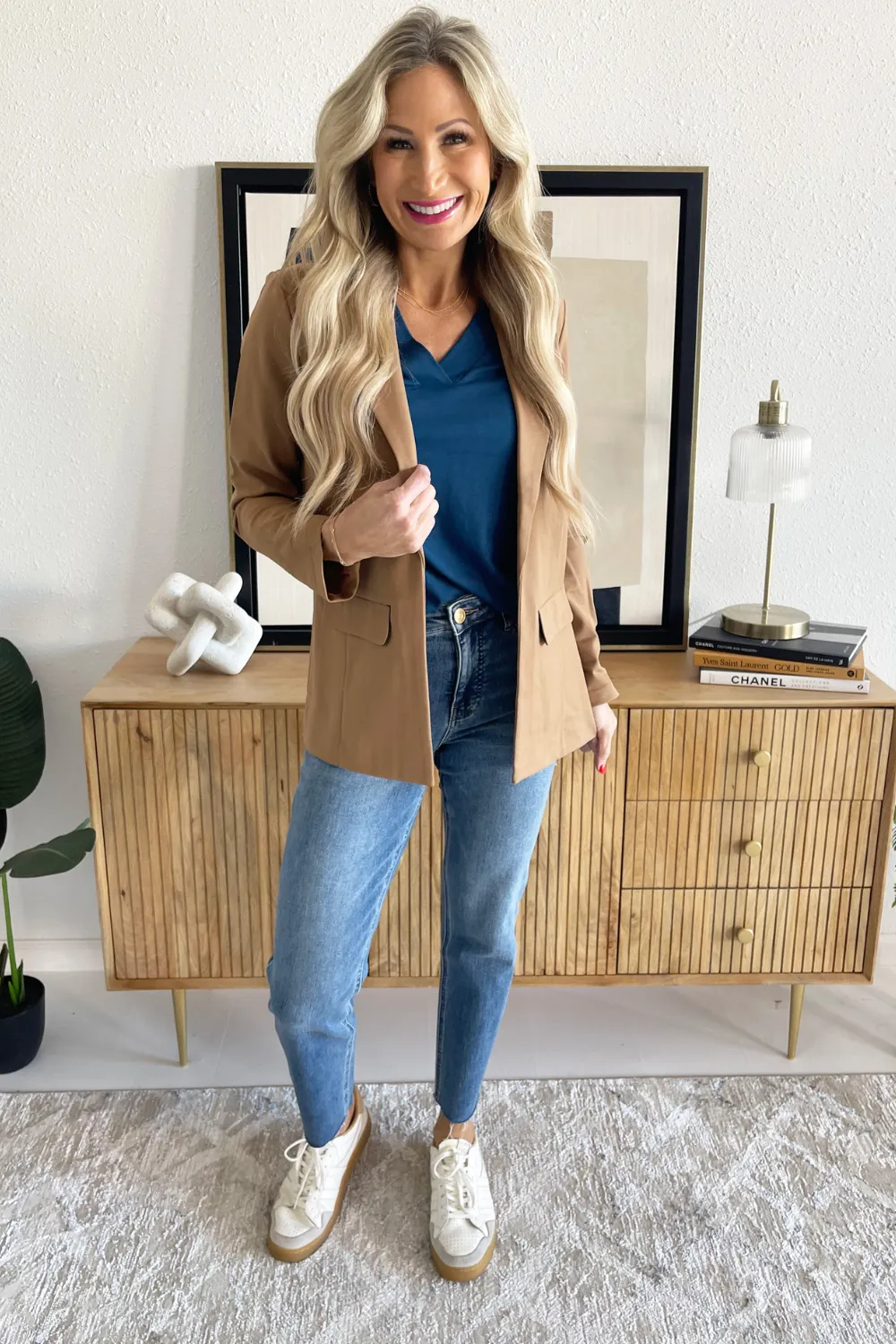 Solid Boyfriend Blazer W/ Princess Darts
