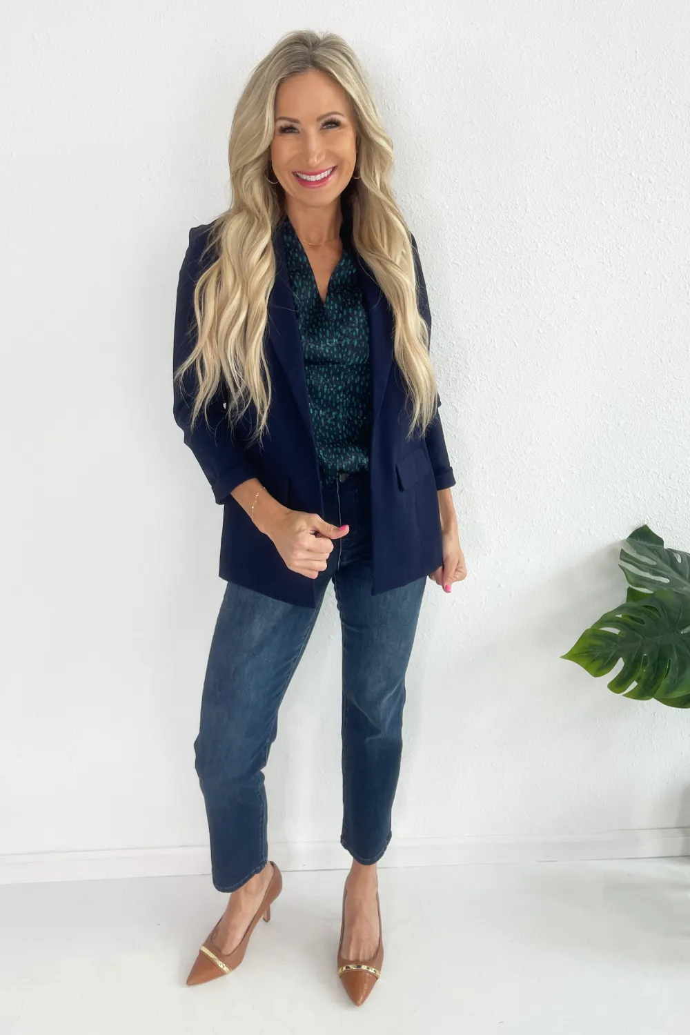 Solid Boyfriend Blazer W/ Princess Darts